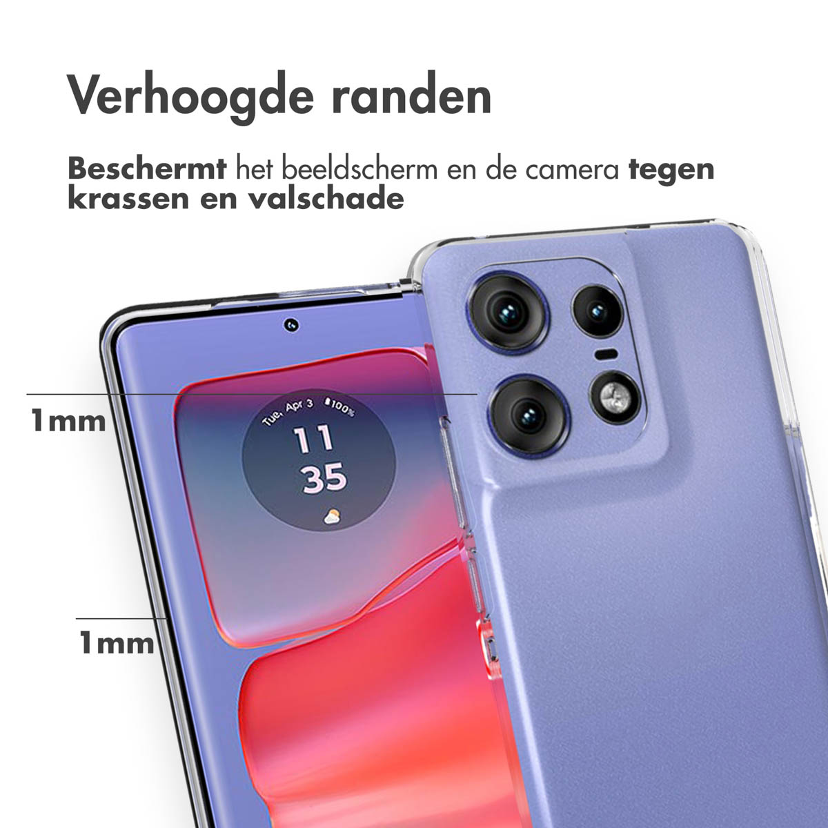 Telefon mit Hülle, zeigt Bildschirm und Text.