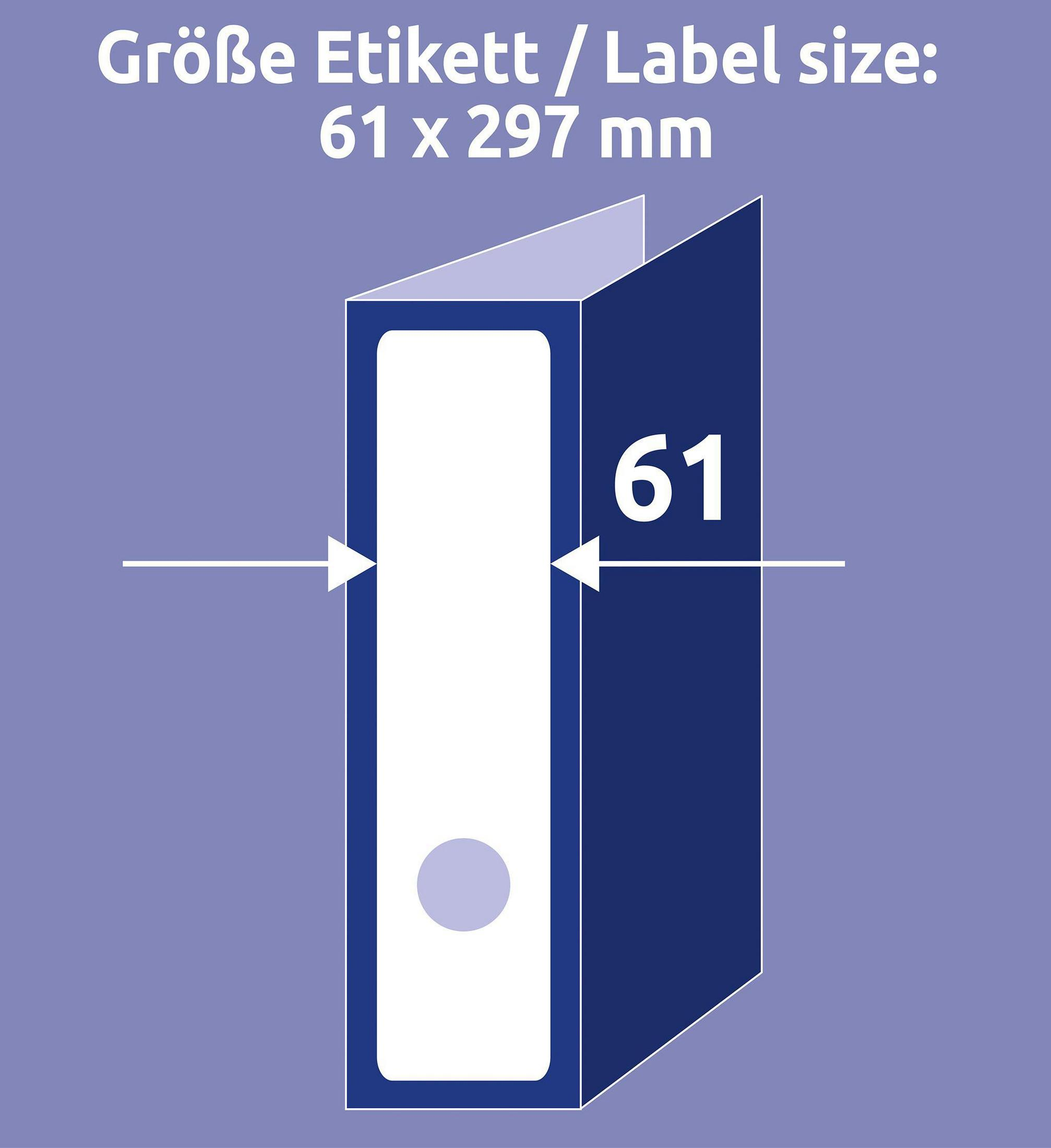 Ein Etikettendesign, das ein weißes Etikett mit dem Text '61' in einem dunkelblauen Rahmen zeigt.
