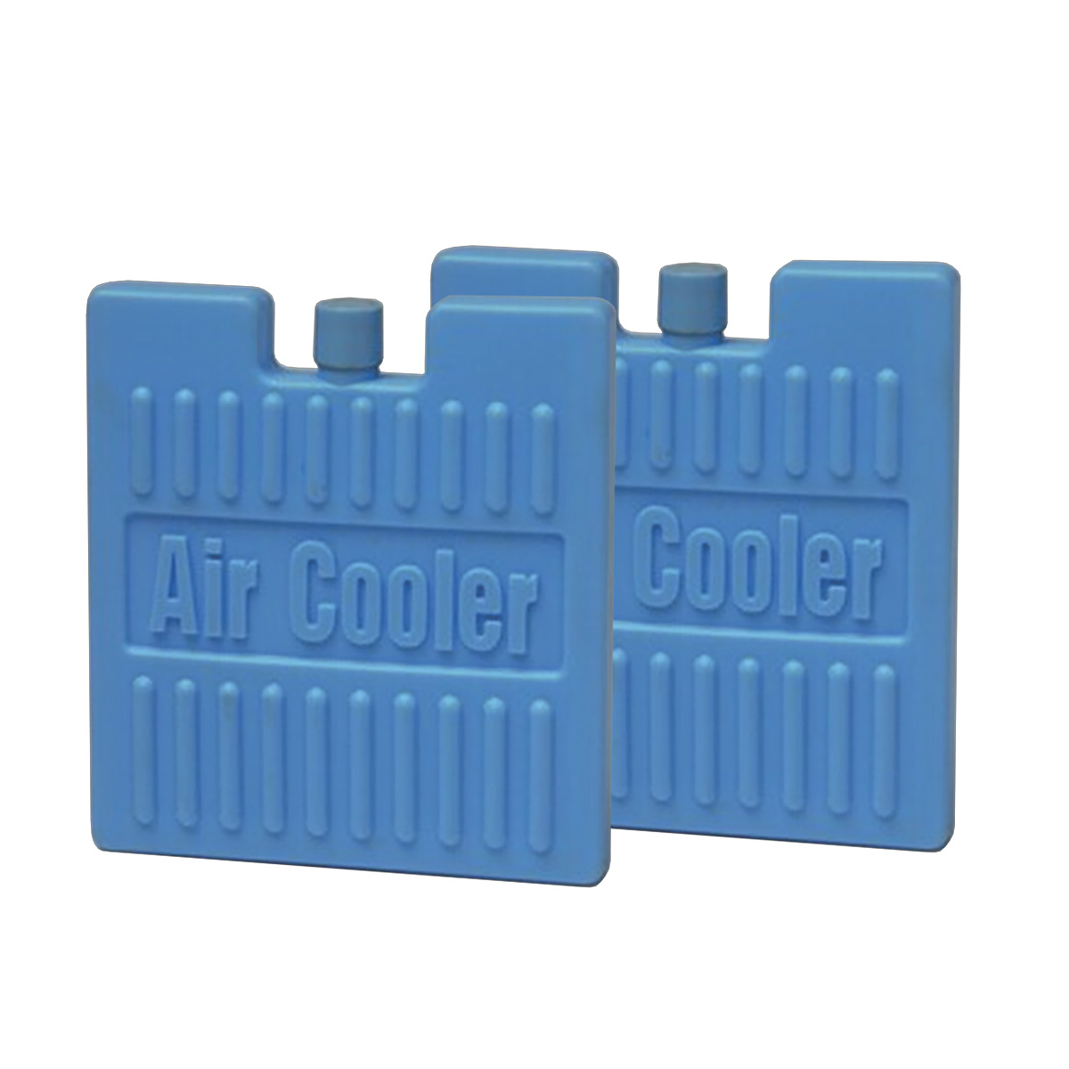 Dos acumuladores de hielo azules. Texto: Air Cooler, Cooler. Los paquetes son rectangulares.