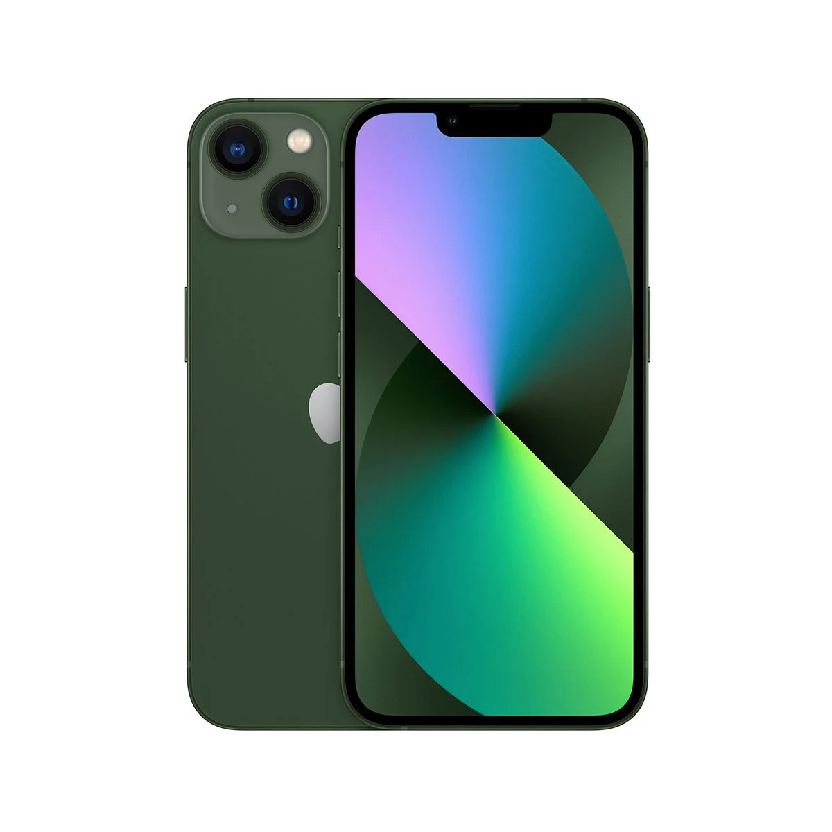 Zielony iPhone z potrójnym obiektywem z tyłu i ekranem z kolorowym obrazem.