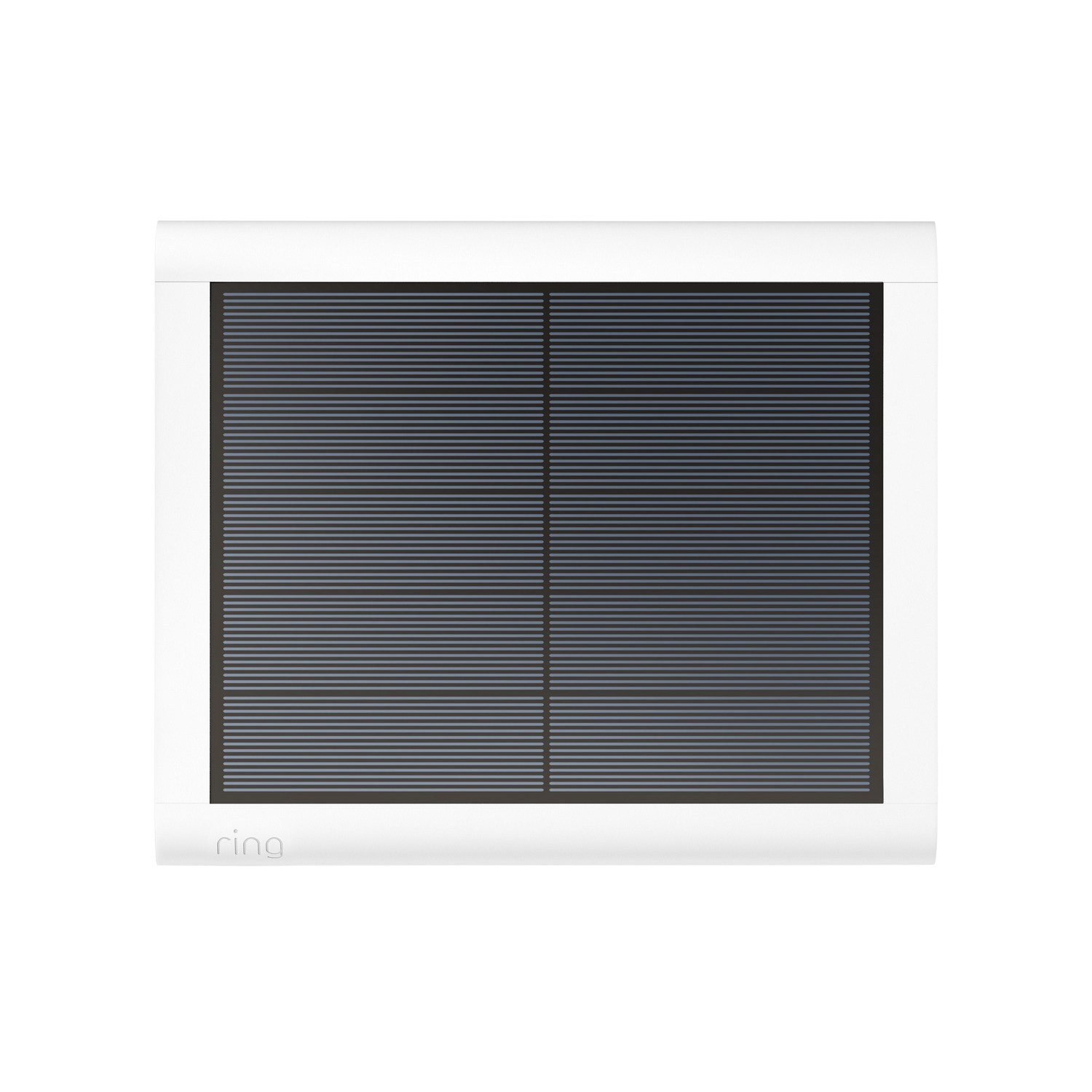 Pannello solare rettangolare bianco con linee orizzontali grigio scuro, su sfondo nero.