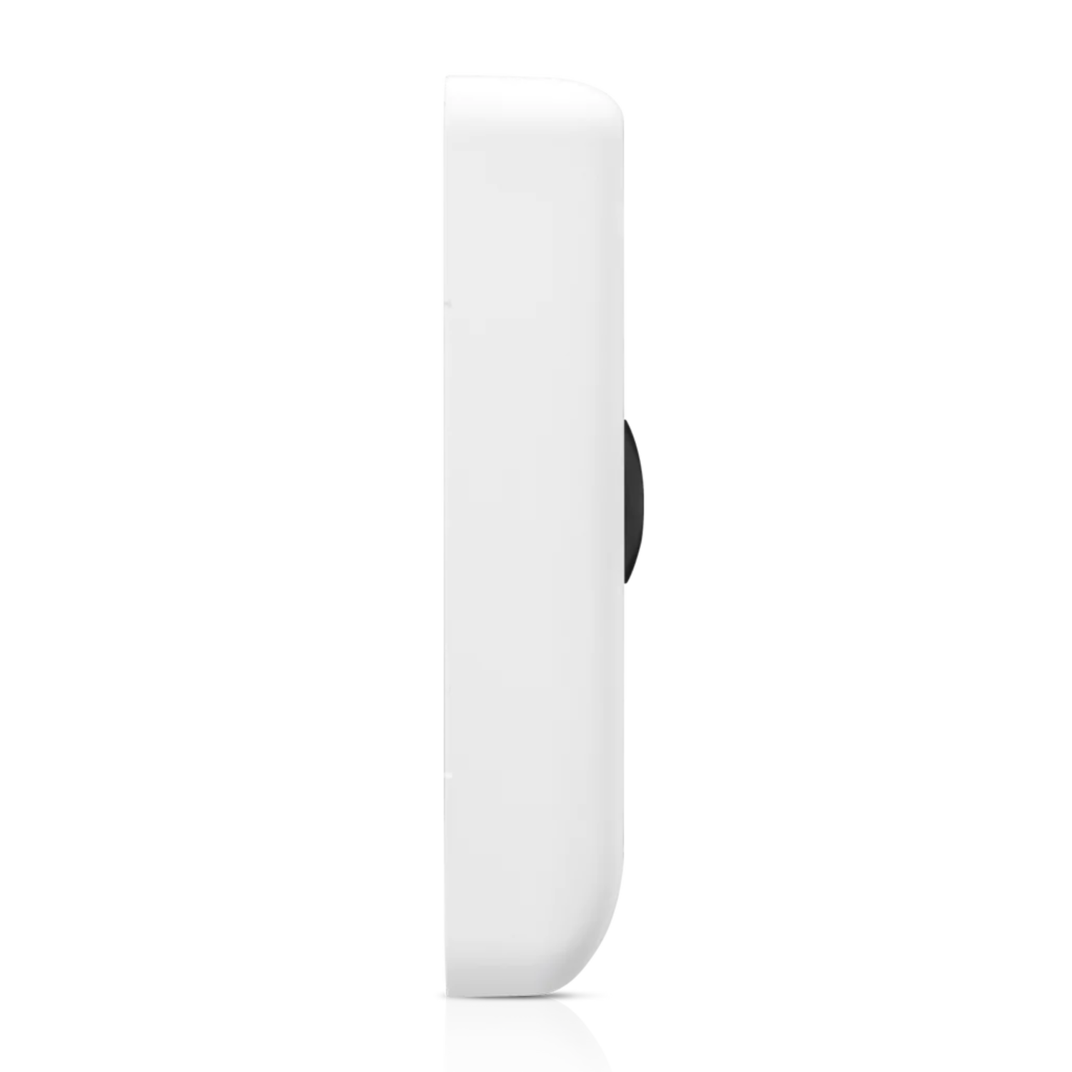 Dispositivo blanco, visto de perfil, sobre un fondo negro. Diseño simple, elegante y moderno.