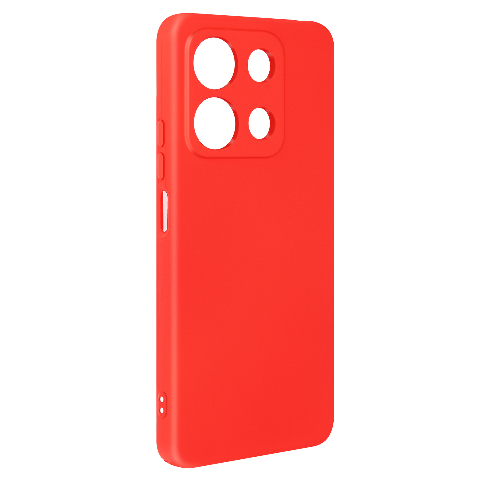 Custodia per telefono rossa con ritagli per la fotocamera e i pulsanti. La custodia è a tinta unita.