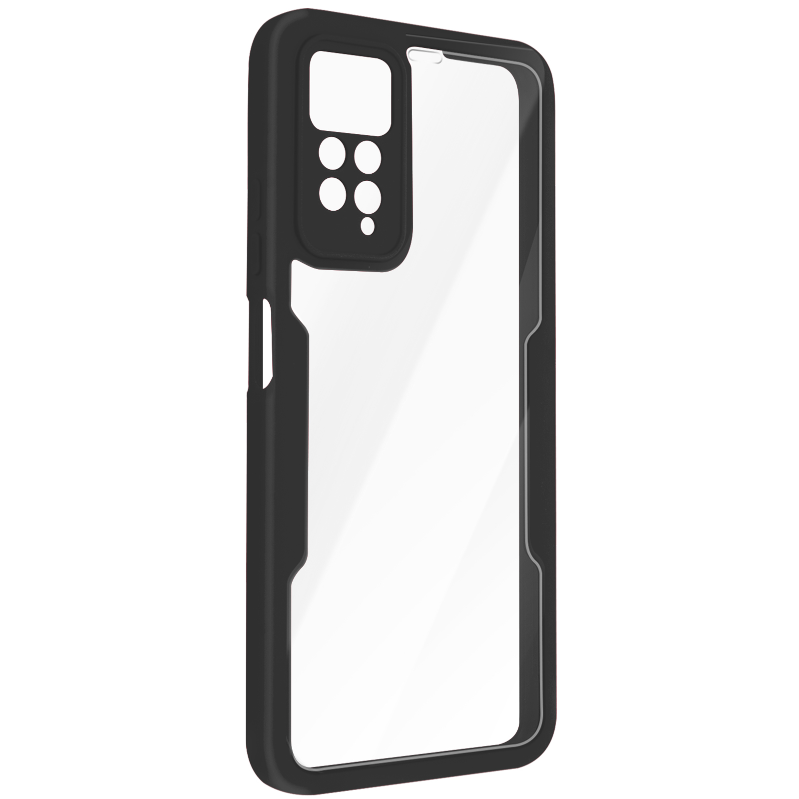 Custodia nera per telefono con retro trasparente, con ritaglio per la fotocamera.