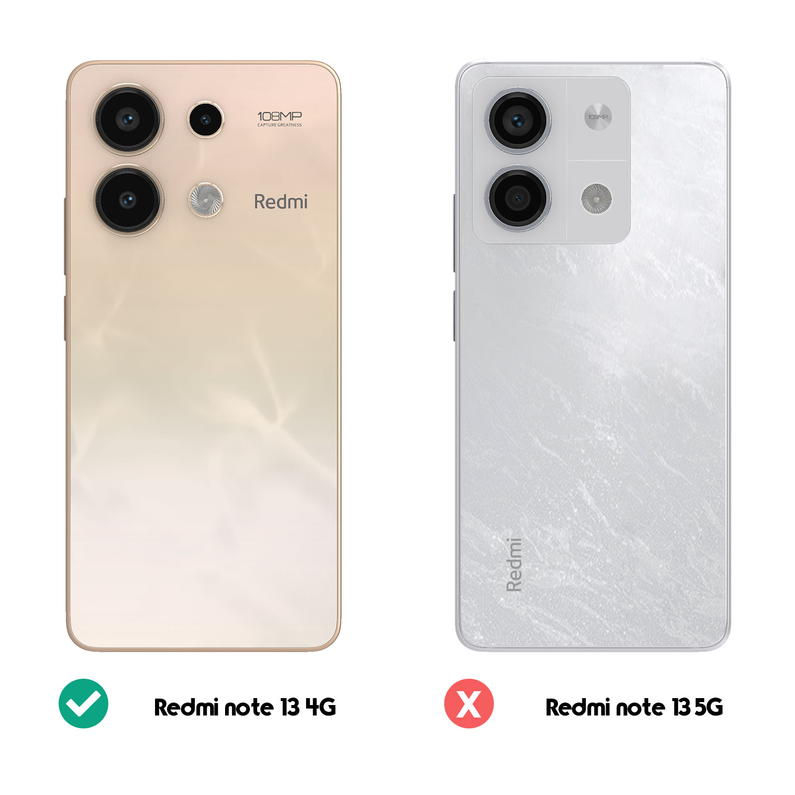 Due telefoni, uno oro, uno argento. Oro è Redmi Note 13 4G. Argento è Redmi Note 13 5G.