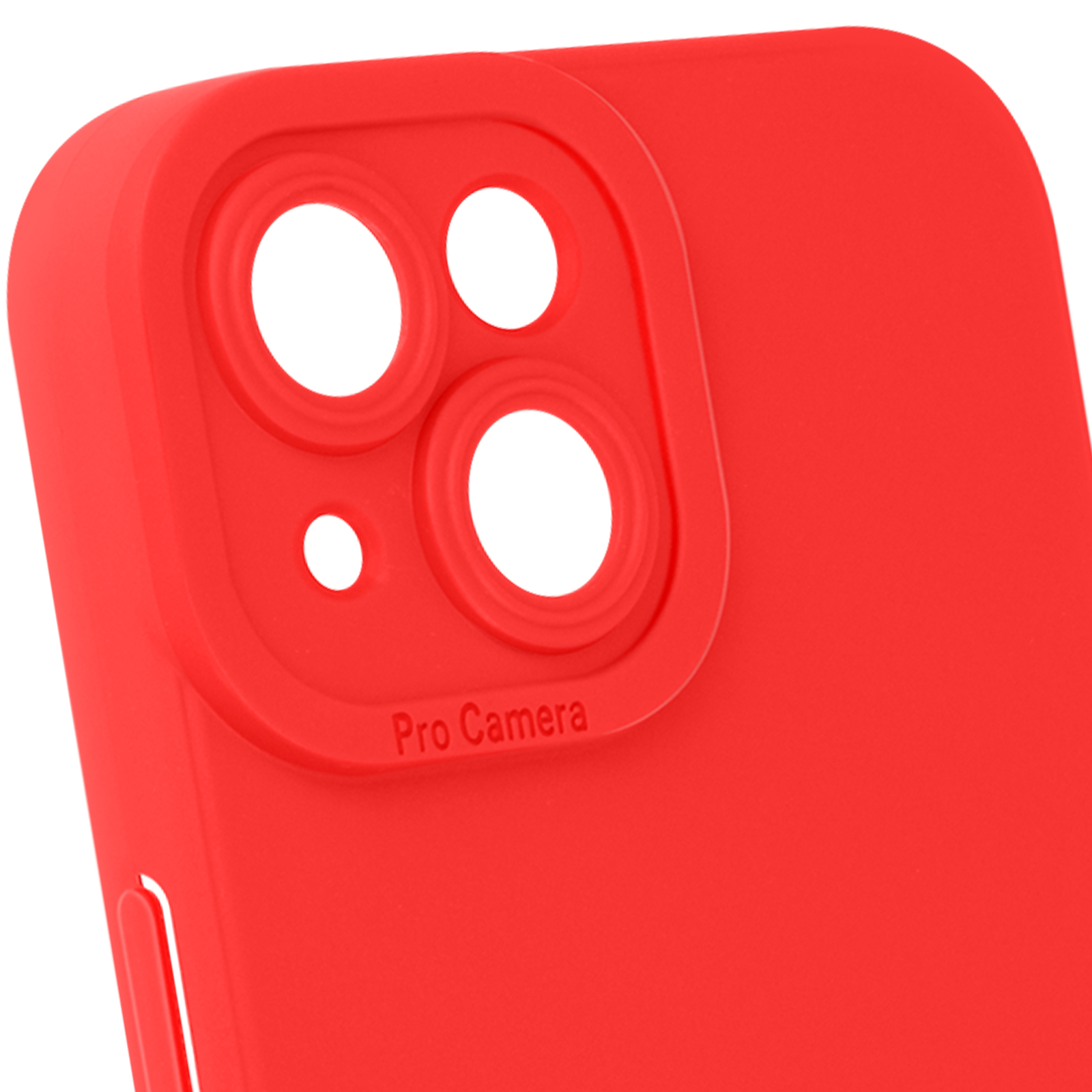 Un primo piano di una custodia per telefono rossa con un rialzo per la fotocamera.
