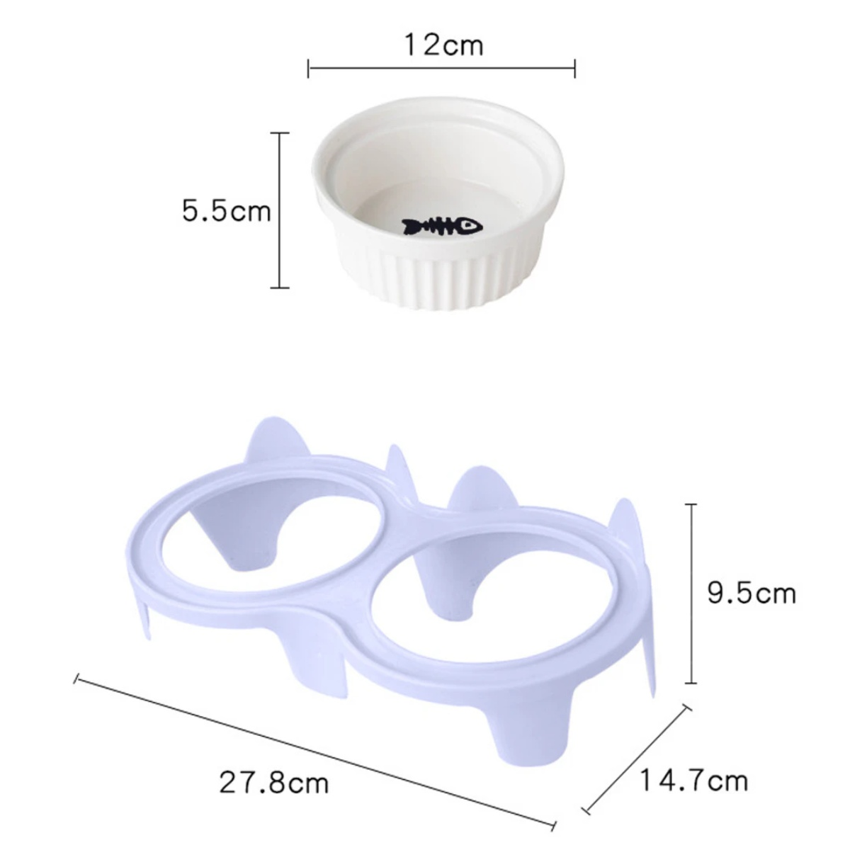 Katzen-Napf-Set mit Napf und Halter. Napf hat Fischgräten-Design.