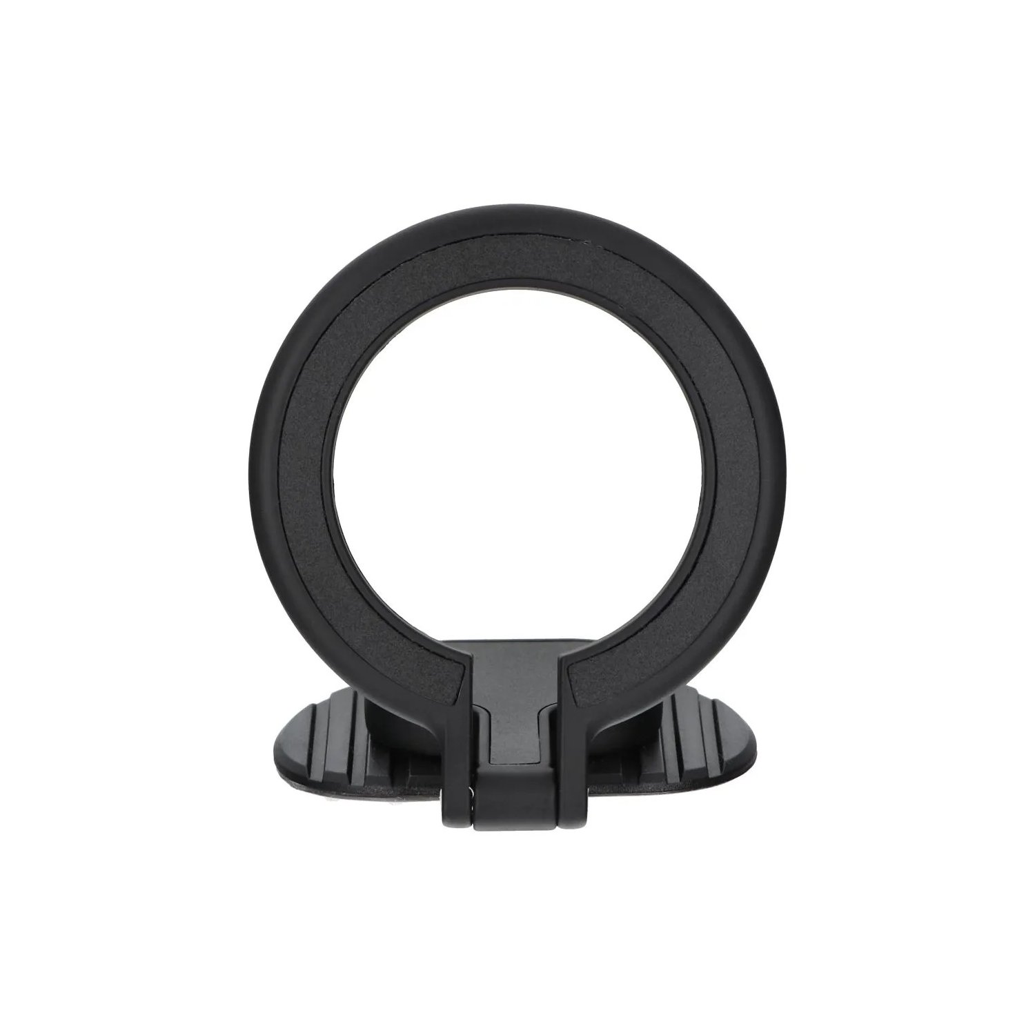 Eine schwarze, kreisförmige Kfz-Lüftungshalterung. Sie hat eine Ringform mit einem Sockel für Stabilität.