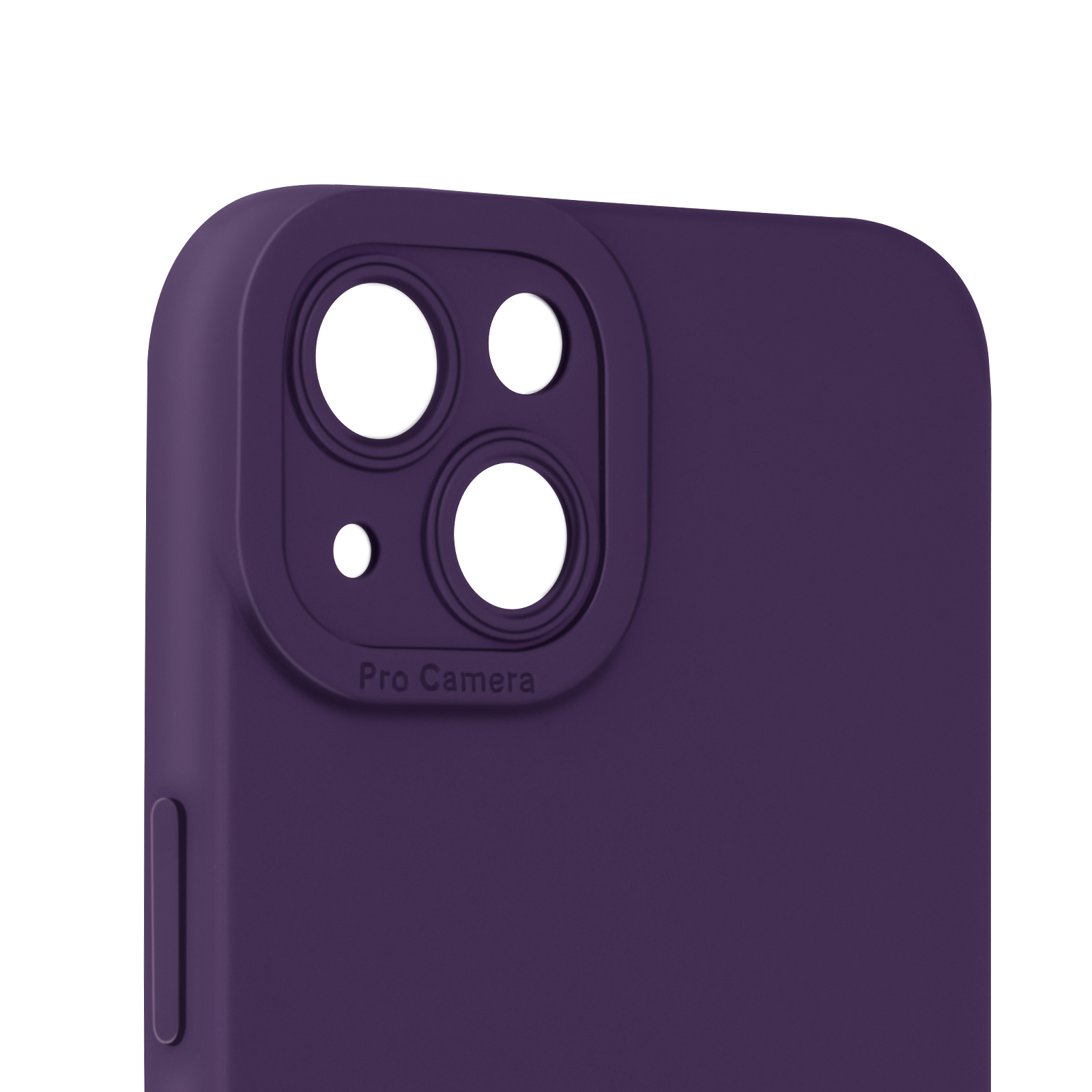Primo piano del modulo fotocamera di un telefono viola con tre lenti.