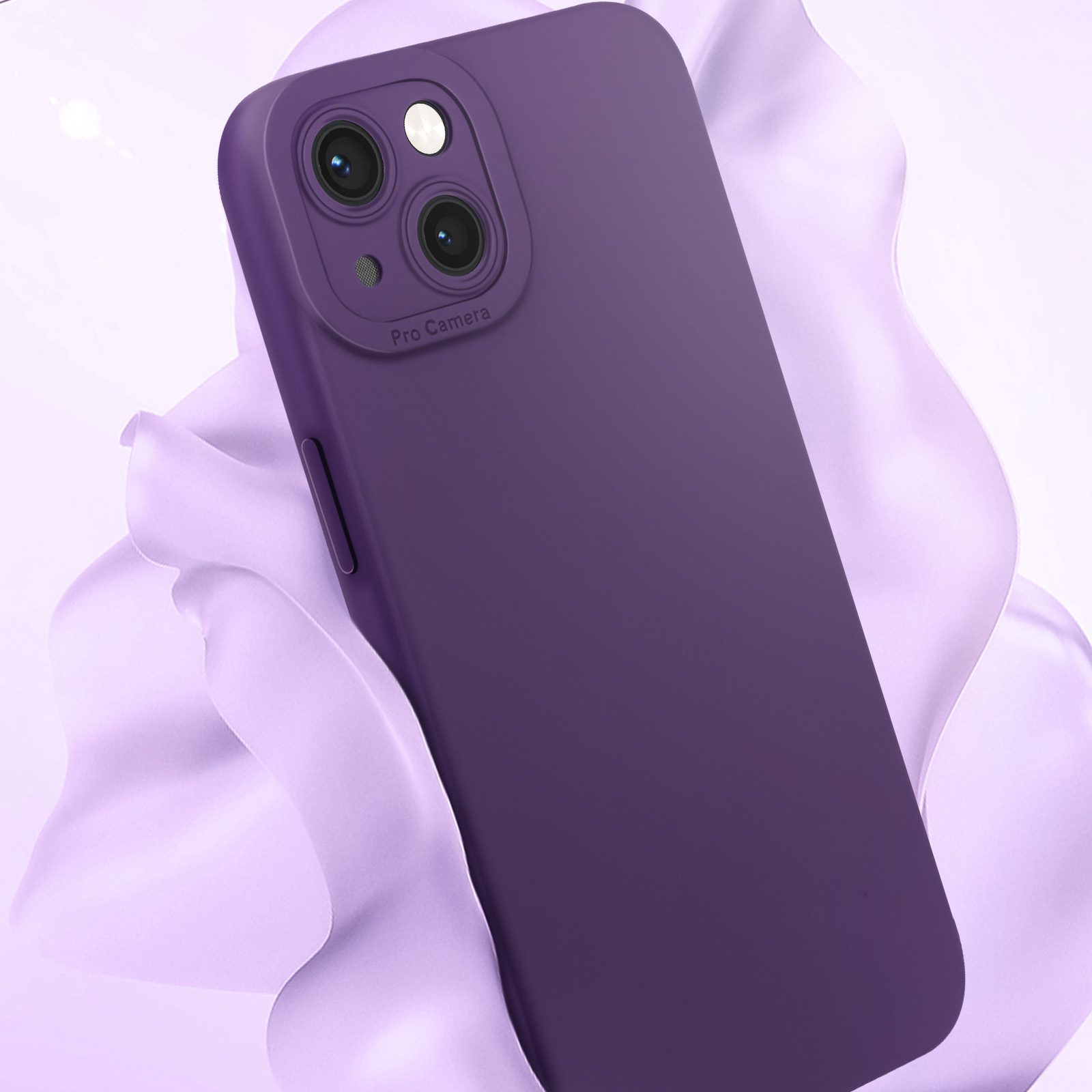 Una custodia per telefono viola con un rialzo per la fotocamera.