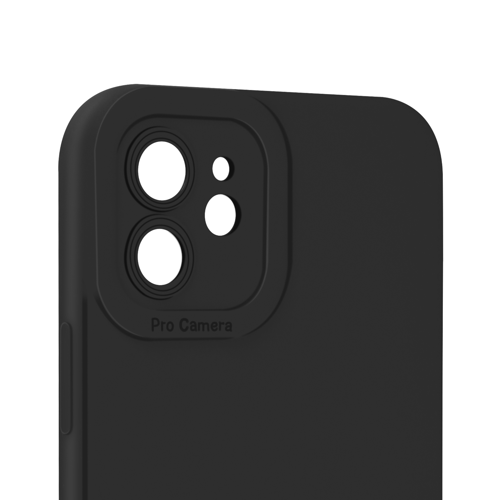 Custodia nera per telefono con sporgenza della fotocamera e scritta Pro Camera.