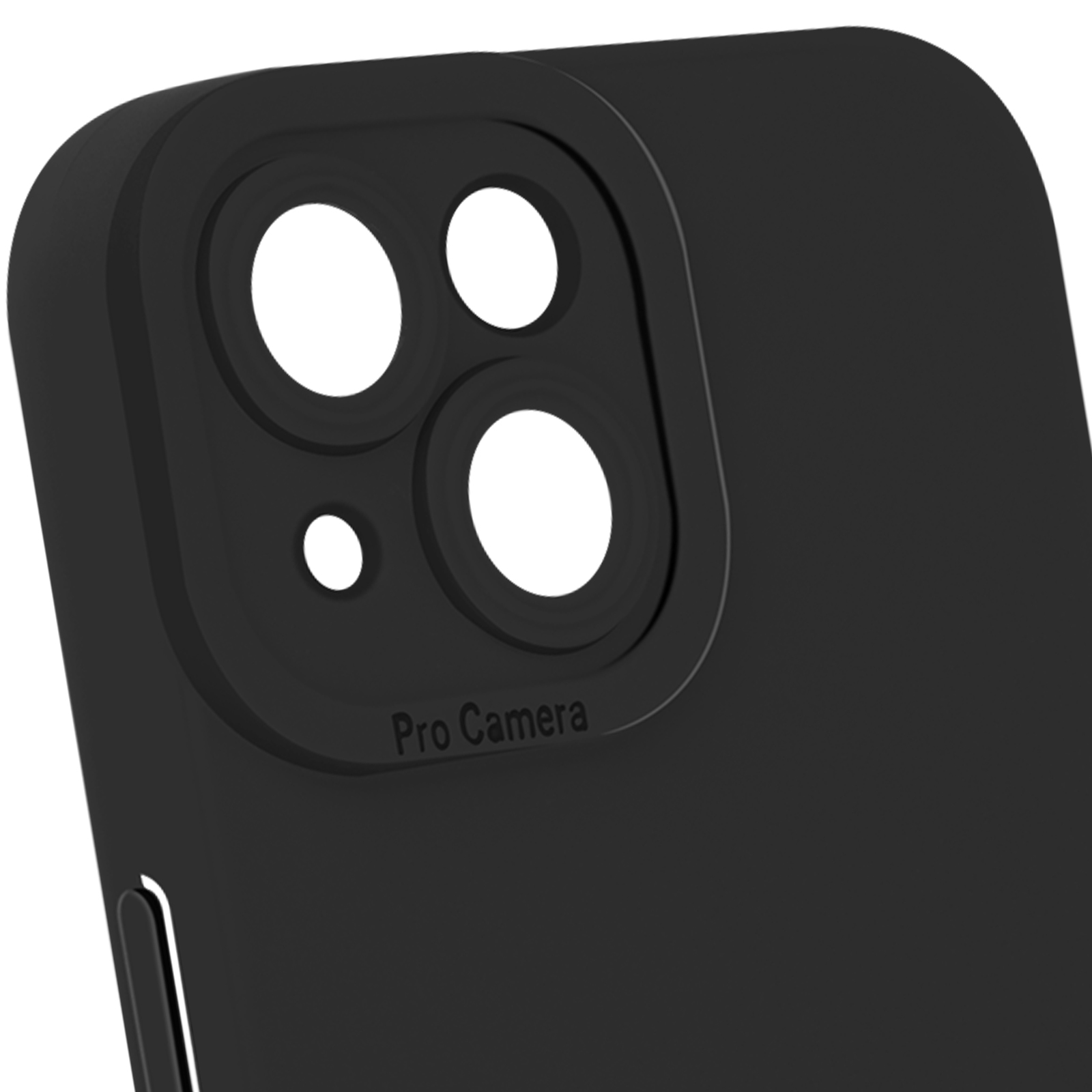 Un primo piano di un telefono nero con una fotocamera Pro. Gli obiettivi della fotocamera sono nell'angolo in alto a sinistra.