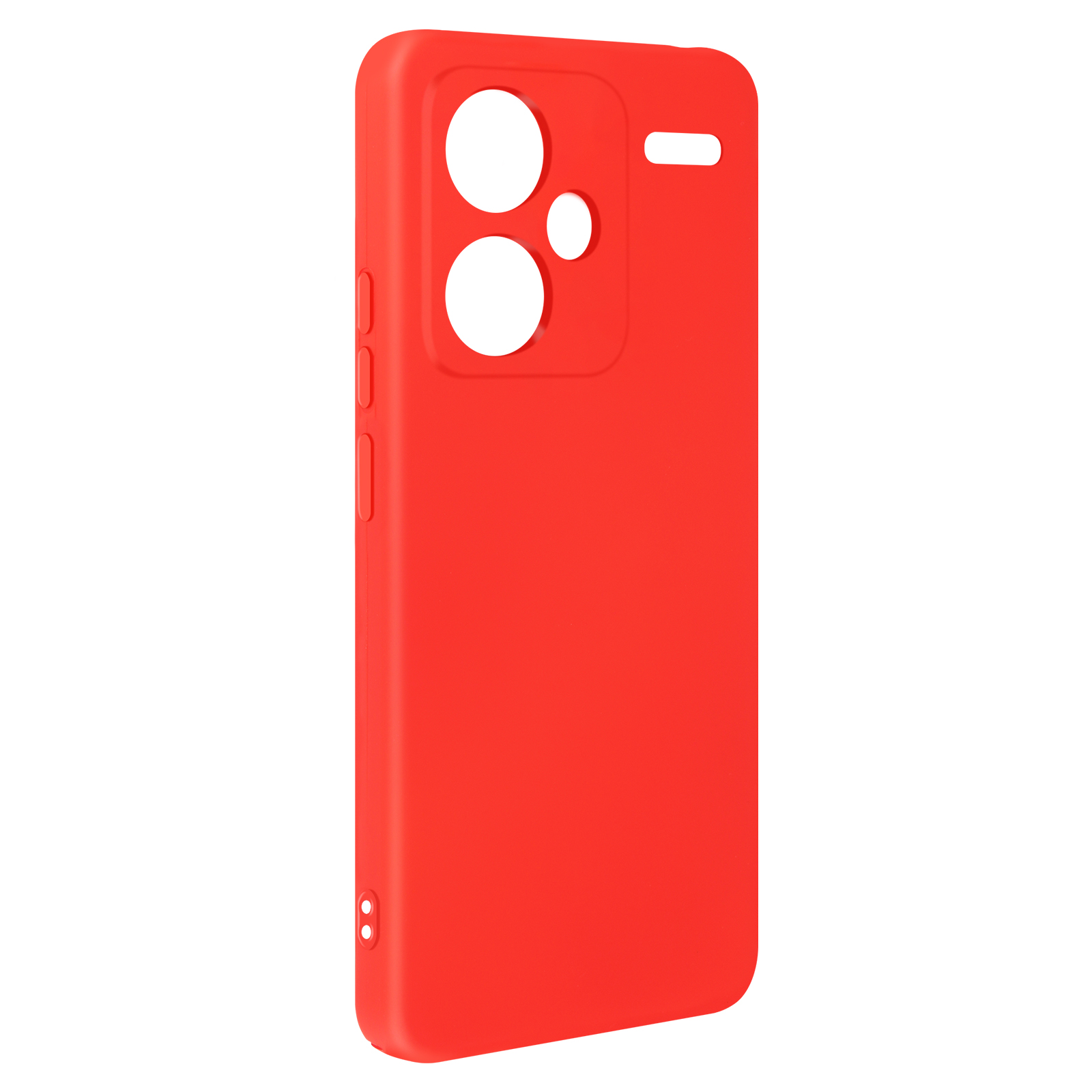 Funda roja para teléfono con orificios para la cámara. Es una funda rectangular.