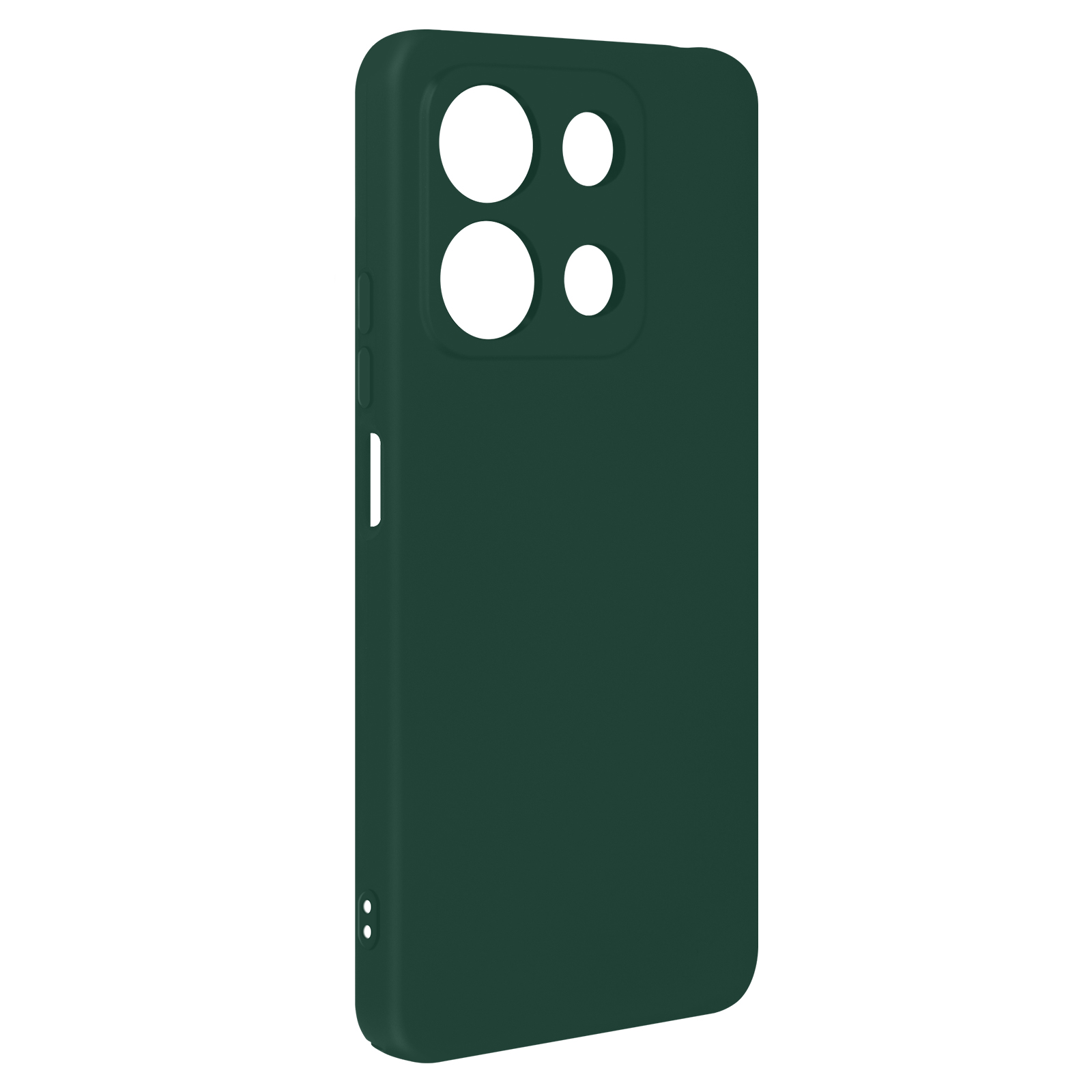 Custodia per telefono verde scuro con ritagli per la fotocamera e i pulsanti.