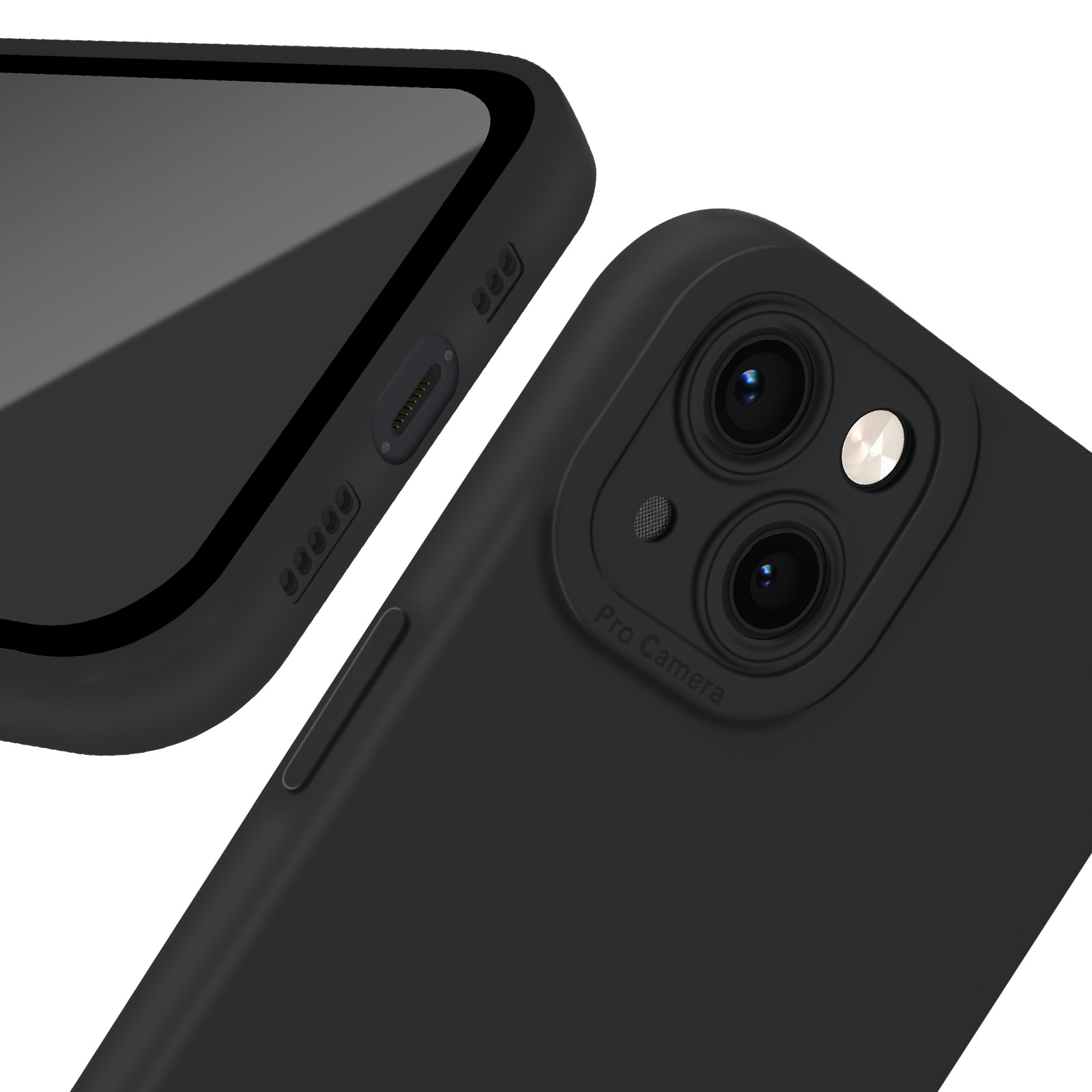 Primer plano de un teléfono negro con pantalla negra y protuberancia de cámara negra.