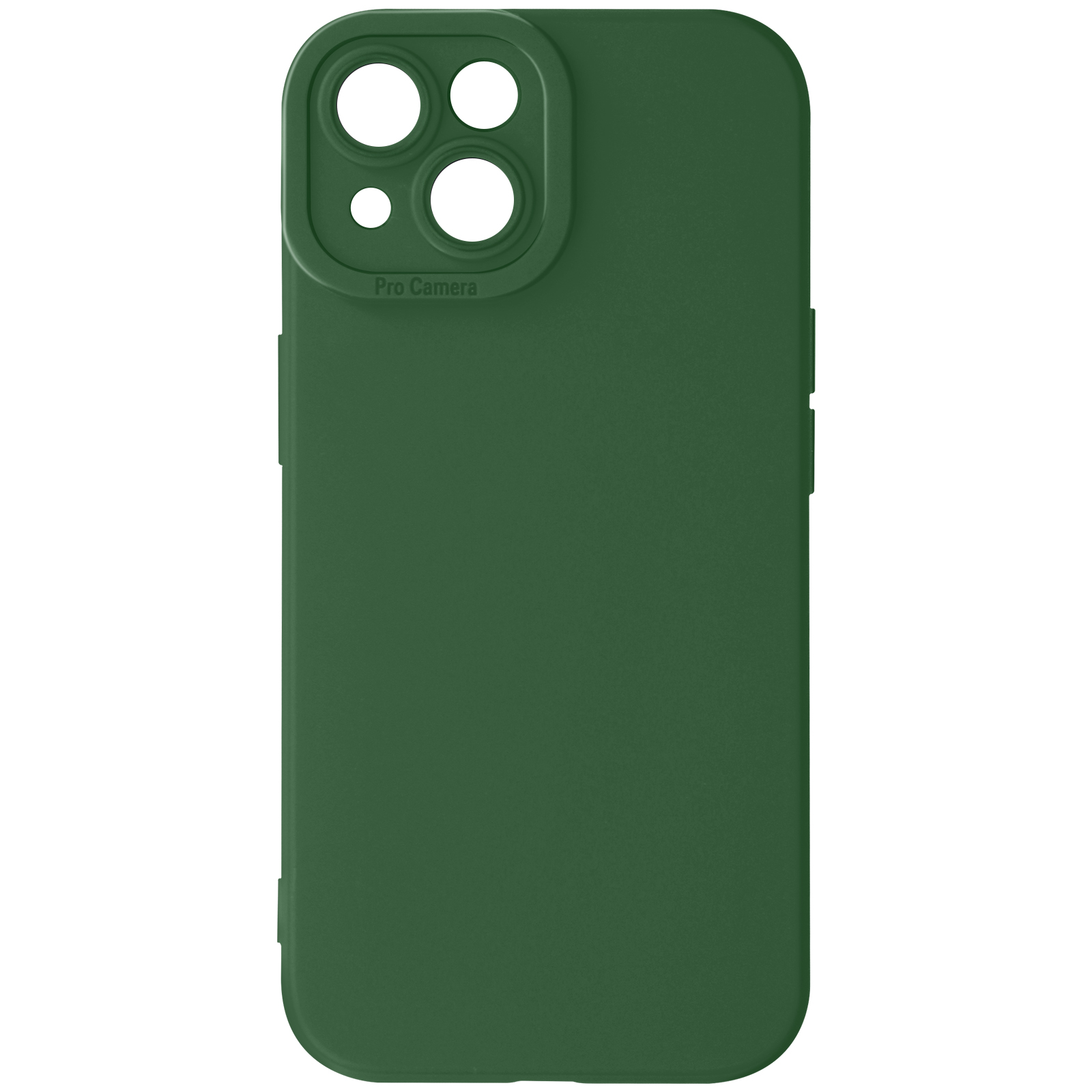 Custodia verde scuro per telefono con ritaglio per fotocamera. La custodia è verde e copre il telefono.