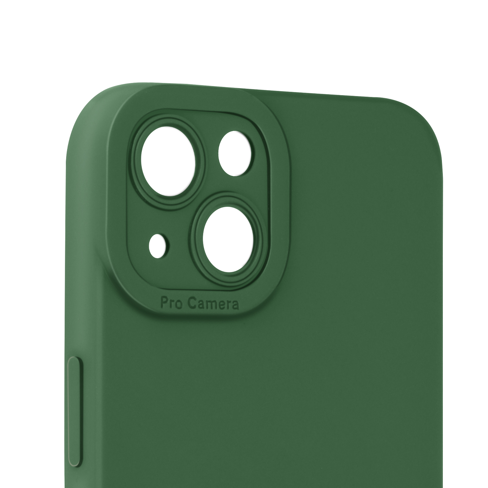 Primo piano di una custodia verde per telefono con ritaglio per fotocamera pro.