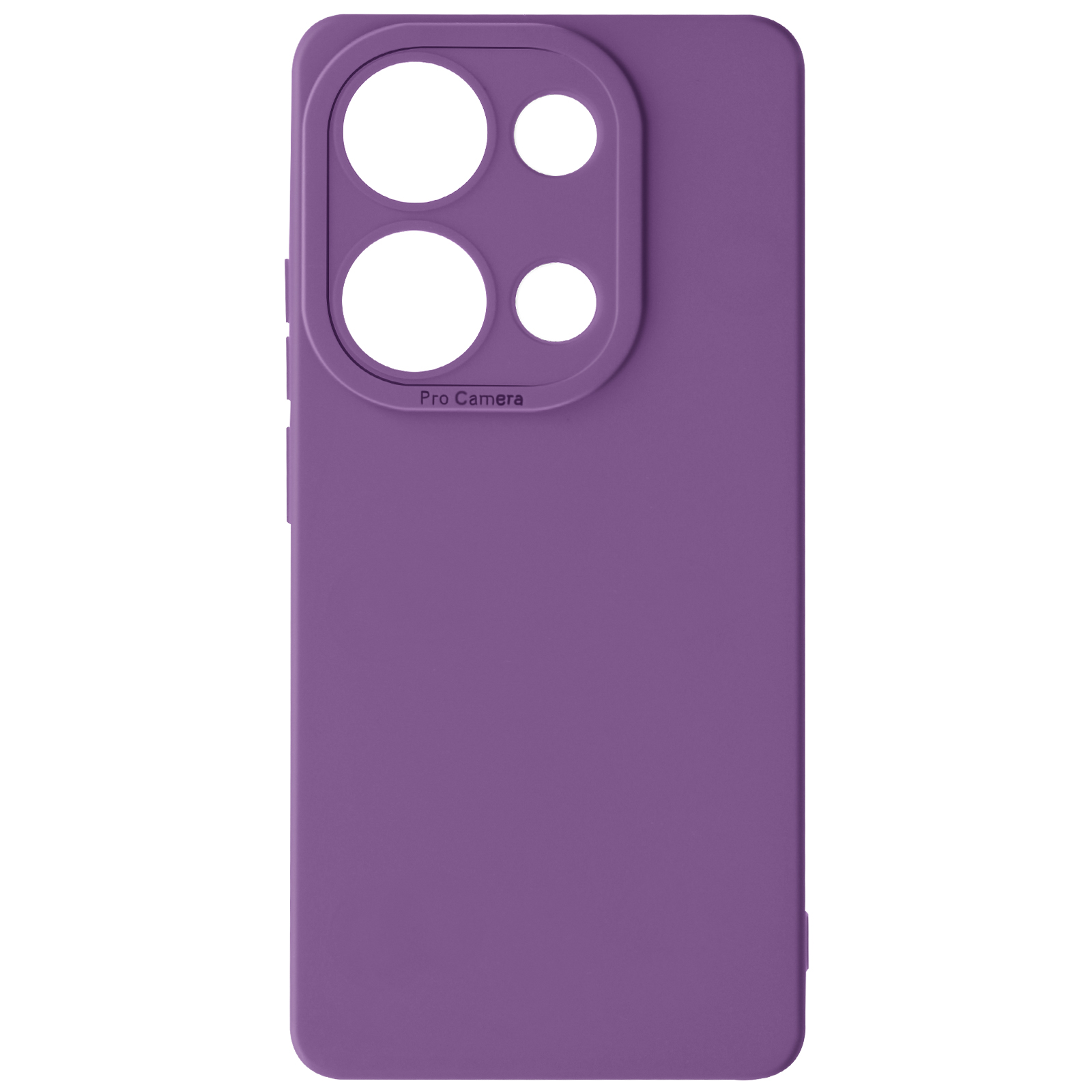 Custodia viola per telefono con fori per la fotocamera. Scritto 'Pro Camera'.