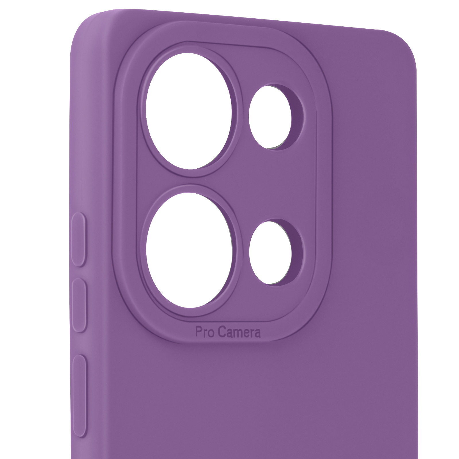 Un primo piano di una custodia per telefono viola con ritagli per la fotocamera.