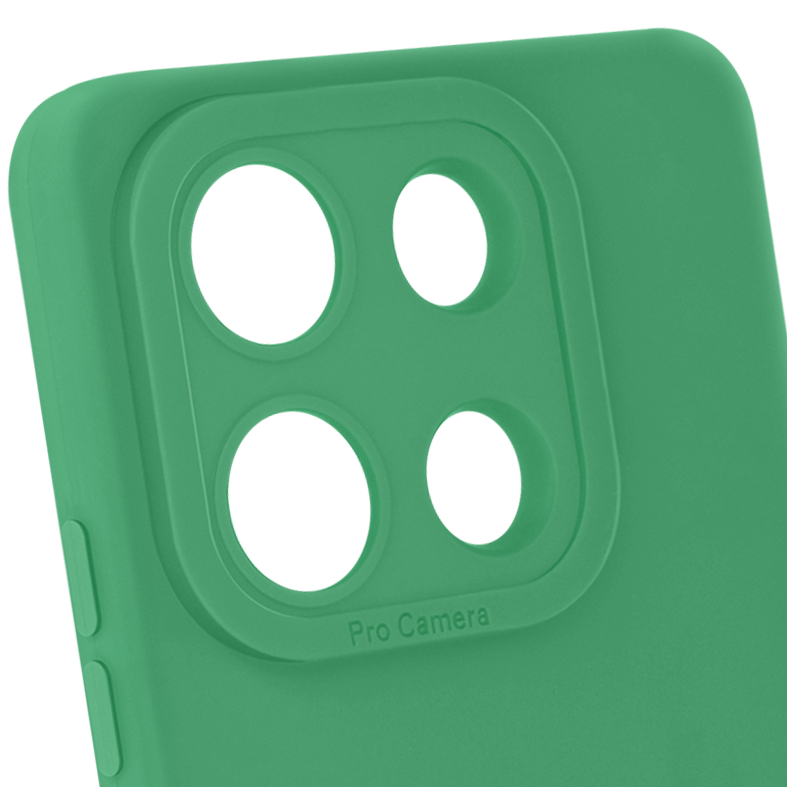 Primo piano di una custodia verde con tre lenti e la scritta "Pro Camera".