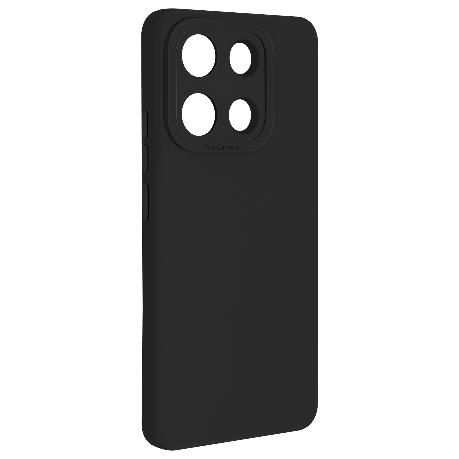 Custodia nera per telefono con ritagli fotocamera, su sfondo bianco.