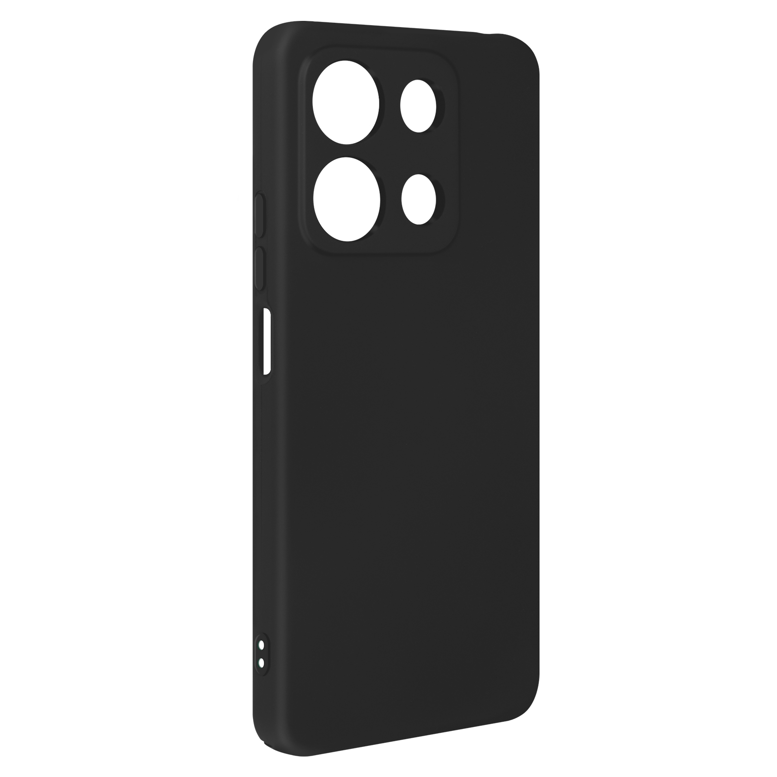 Una custodia nera per telefono con fori per la fotocamera. Copre i lati e il retro del telefono. Nera.