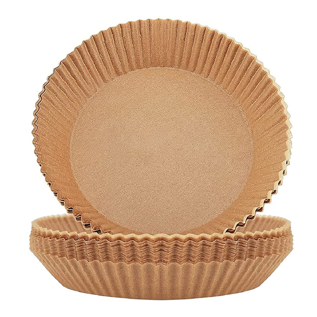 Ein Stapel brauner Papier-Cupcake-Förmchen. Sie haben einen geriffelten Rand.