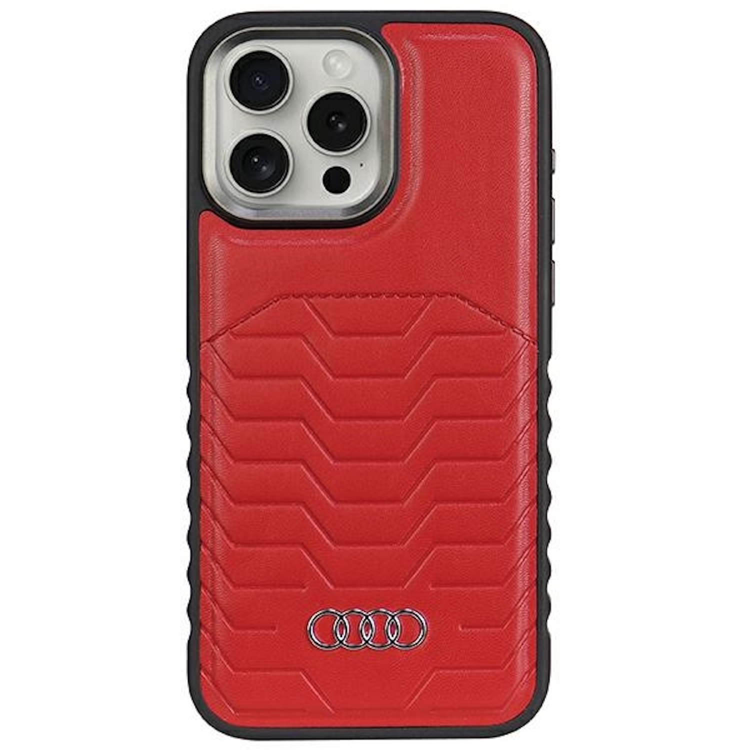 Rote Handyhülle mit Audi-Logo und schwarzem Rand.