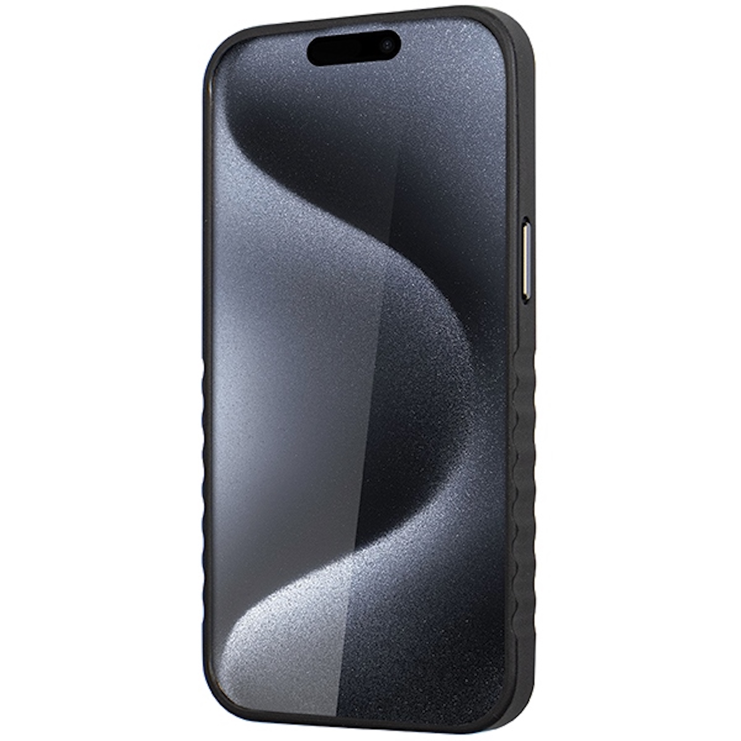 Ein schwarzes Telefon mit geschwungenem Design auf dem Bildschirm.