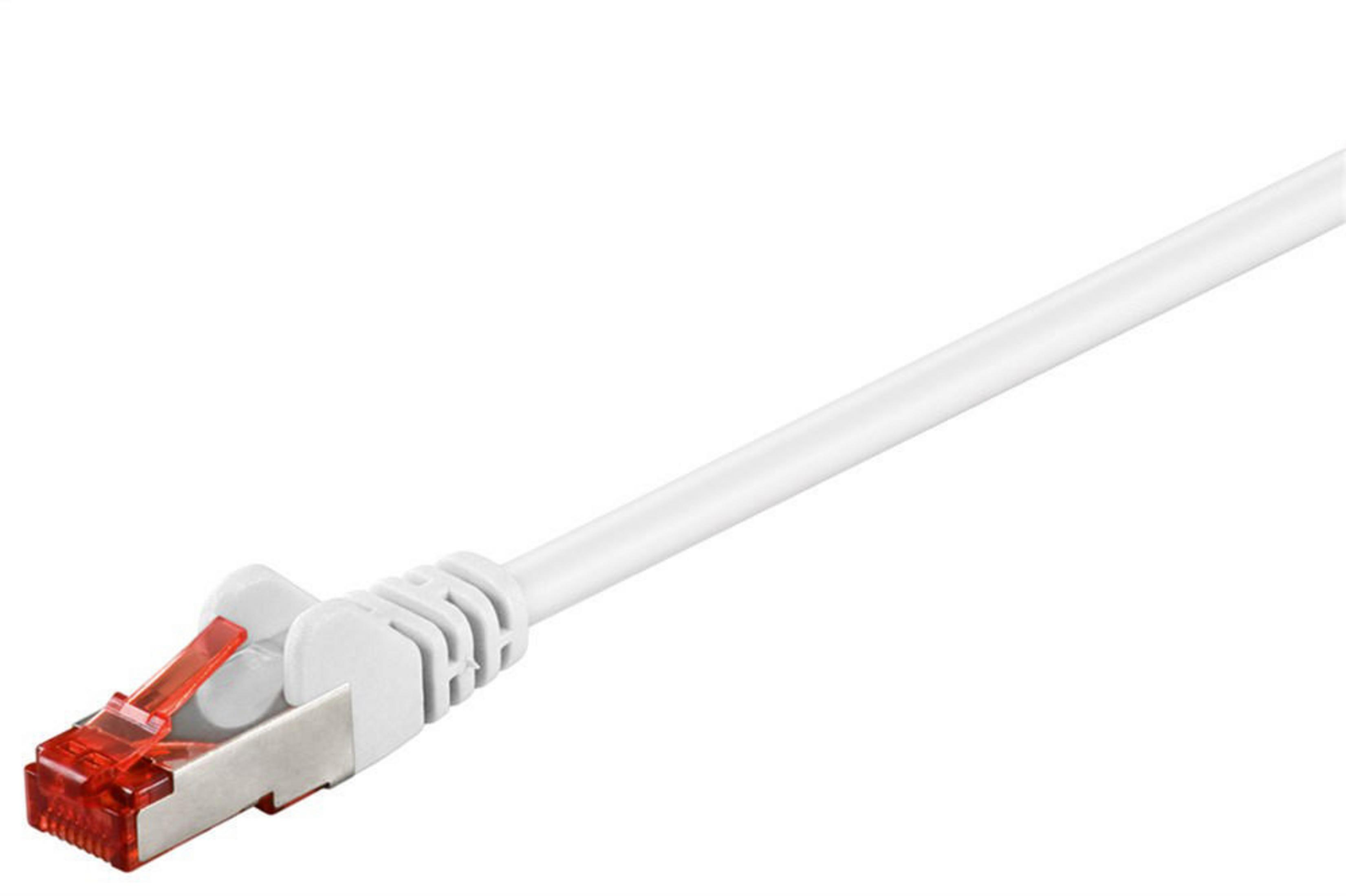 Cavo Ethernet bianco con connettore rosso. È un cavo di rete.