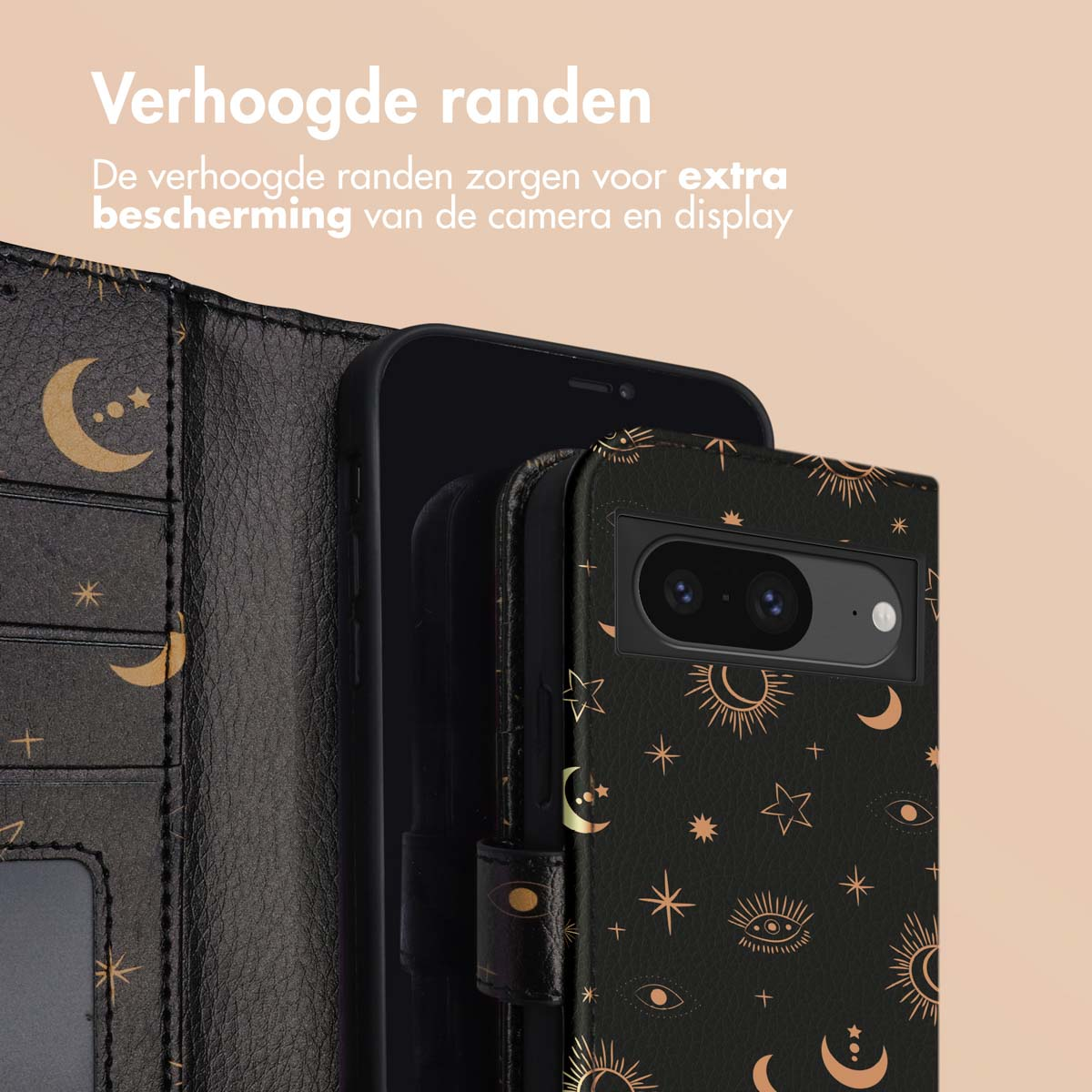 Custodia per telefono nera con un design, con un telefono all'interno.