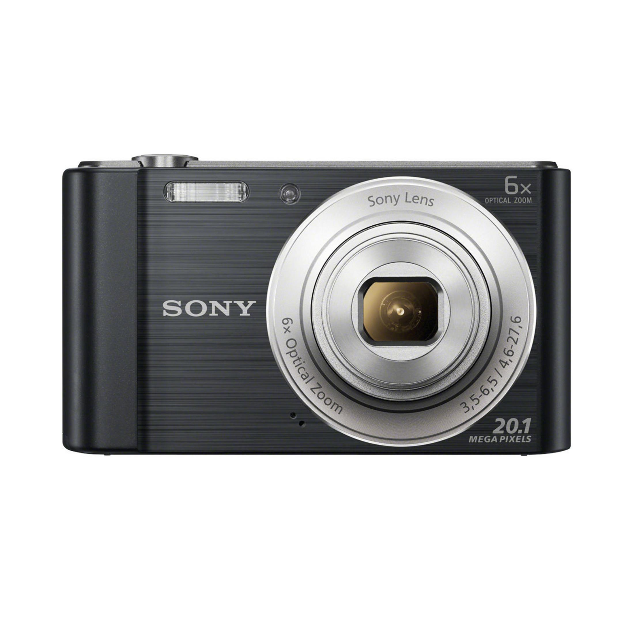 Schwarze Sony-Kamera mit 6x optischem Zoom, 20,1 Megapixeln und einem Foto einer Hafenszene.