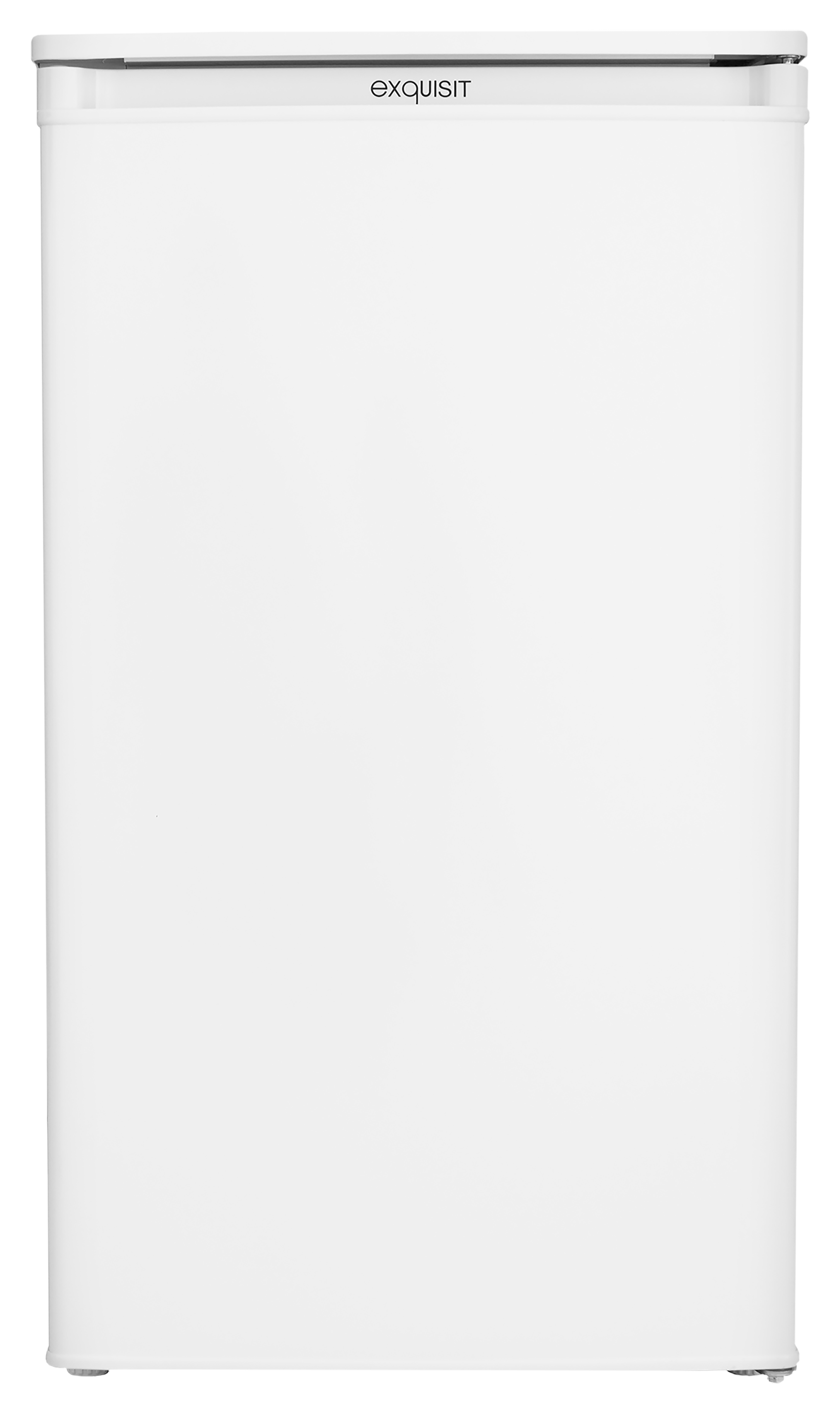 Un refrigerador blanco con la palabra 'exquisit' en la parte superior.