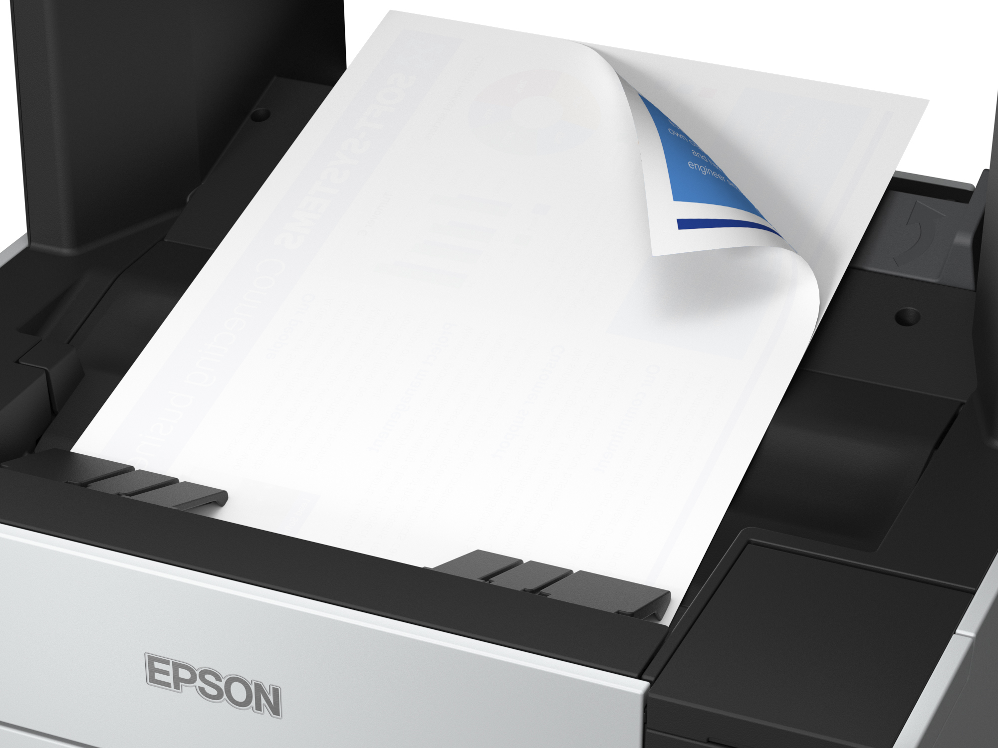 Drukarka Epson z białym arkuszem papieru wkładanym do maszyny.