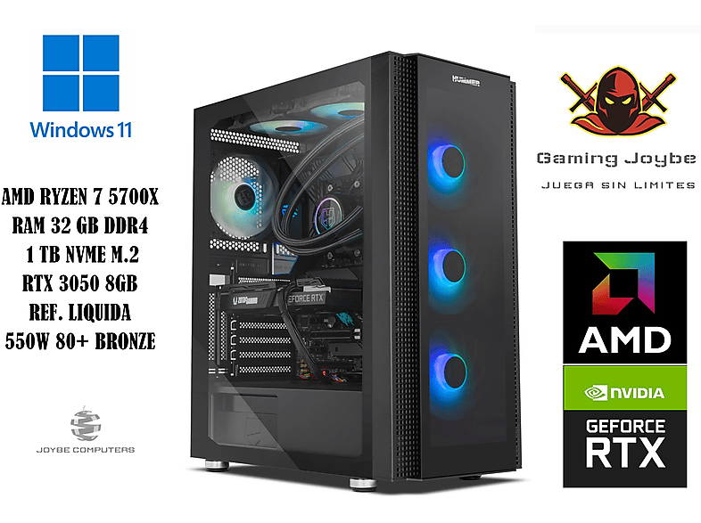 PC Gaming - JOYBE COMPUTERS PC Gaming - AMD Ryzen 7 5700X / 32 GB RGB / RTX 3050 8 GB / M.2 NVME 1 TB / REF. LIQUIDA