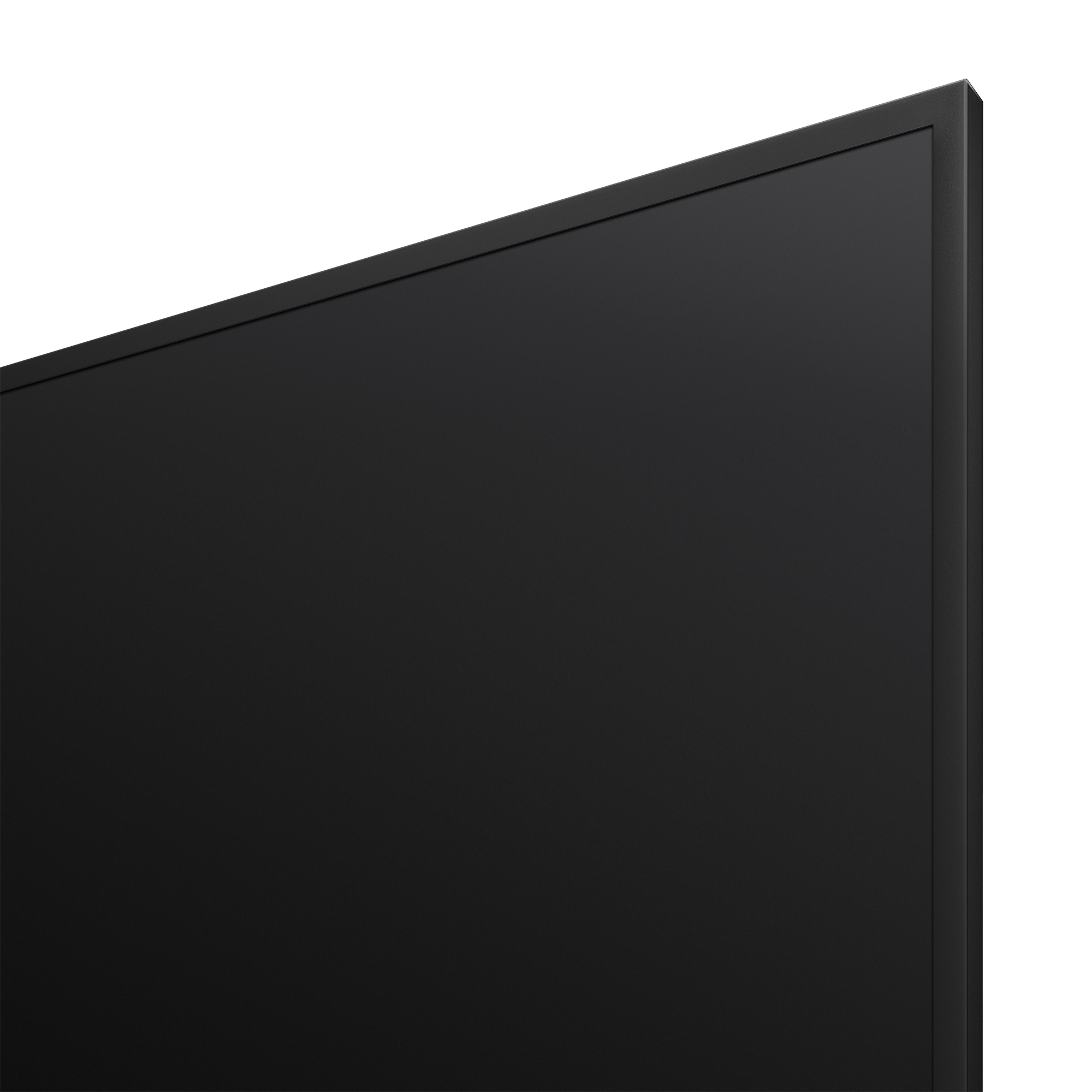 Nahaufnahme einer schwarzen Bildeckenecke, wahrscheinlich ein Fernseher oder Monitor. Einfach, dunkel und elegant.