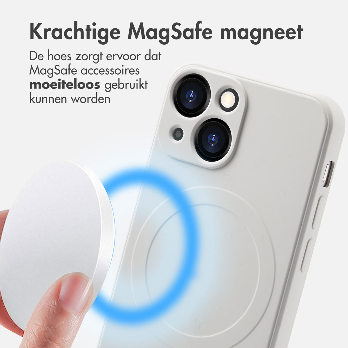 Witte telefoonhoes met telefoon erin. Achtergrond is wit.