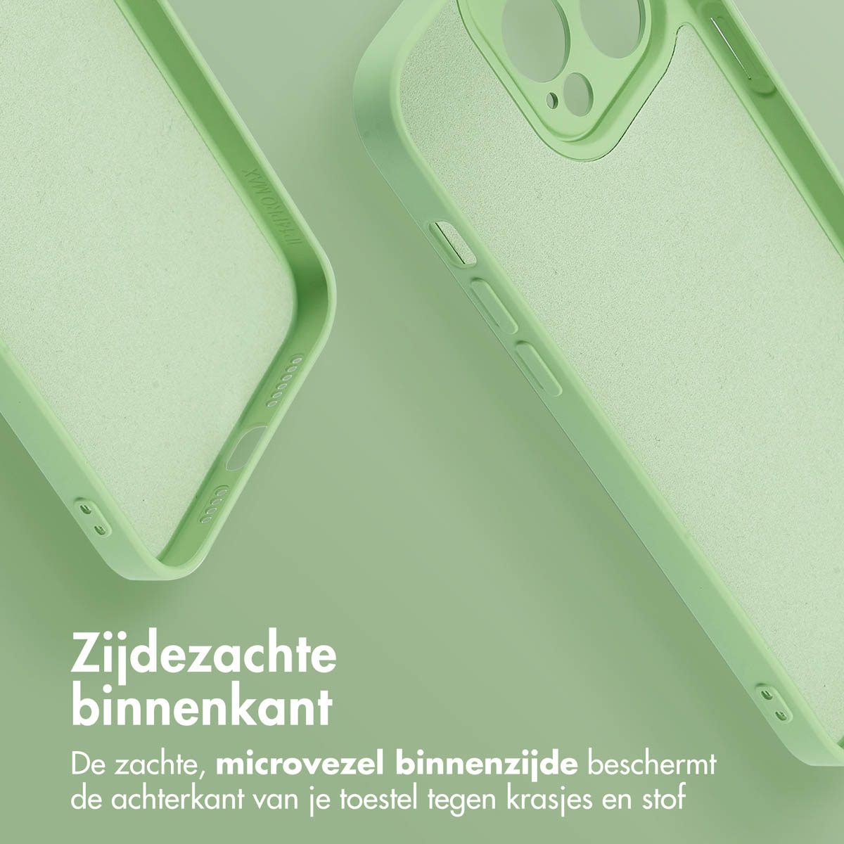 Twee lichtgroene telefoonhoesjes met zachte binnenkant.