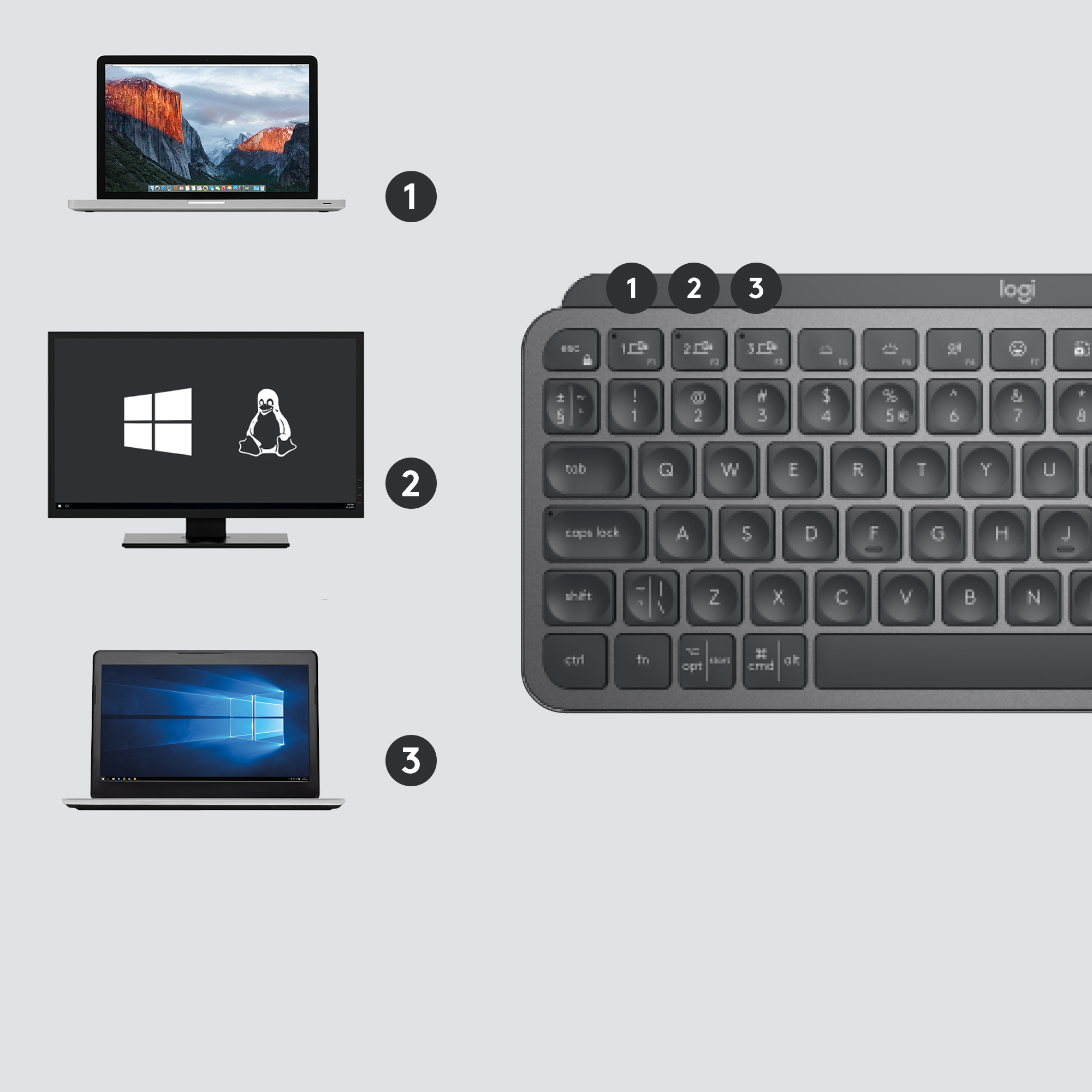 Multiple devices and a keyboard. A laptop, monitor and another laptop are visible.