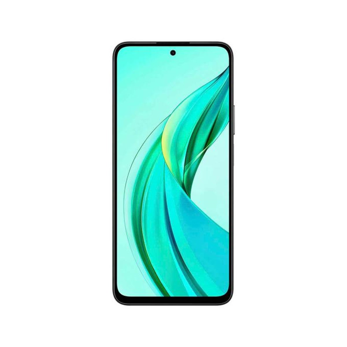 Un smartphone con un fondo degradado verde y azul en la pantalla.