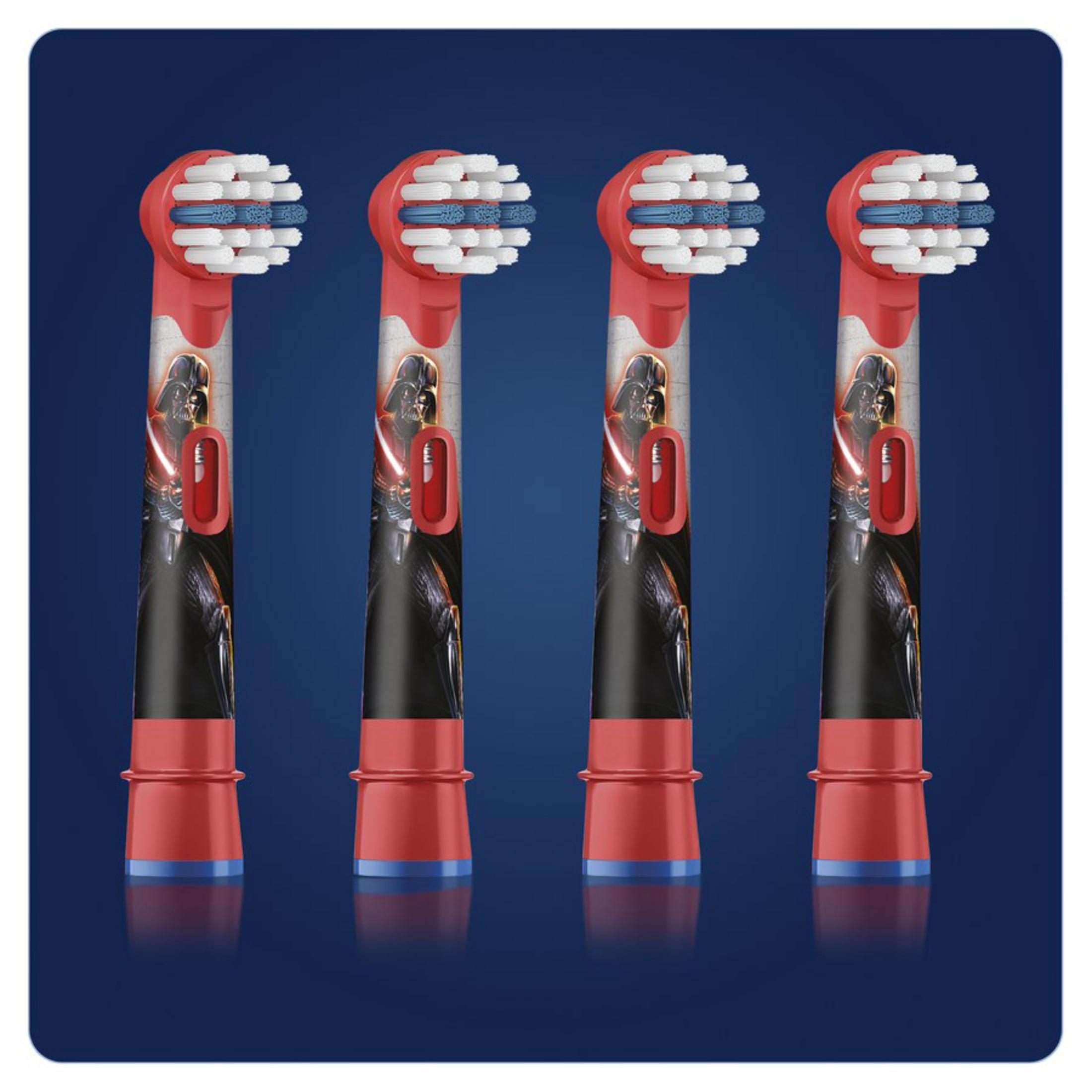 Cztery czerwone końcówki szczoteczki do zębów z motywem Darth Vadera.