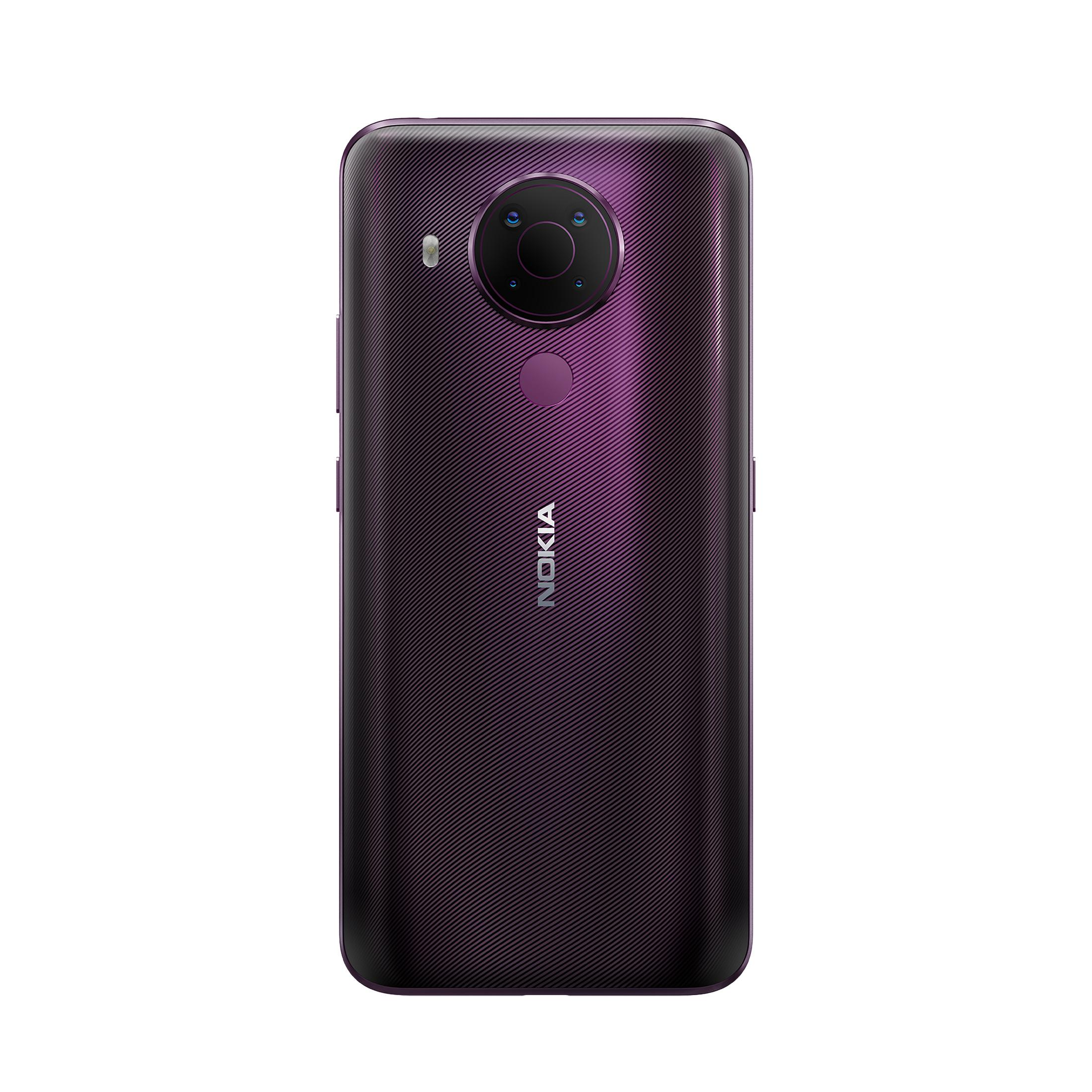 Lila Nokia-Telefon mit strukturierter Rückseite, Kameramodul und Nokia-Logo.