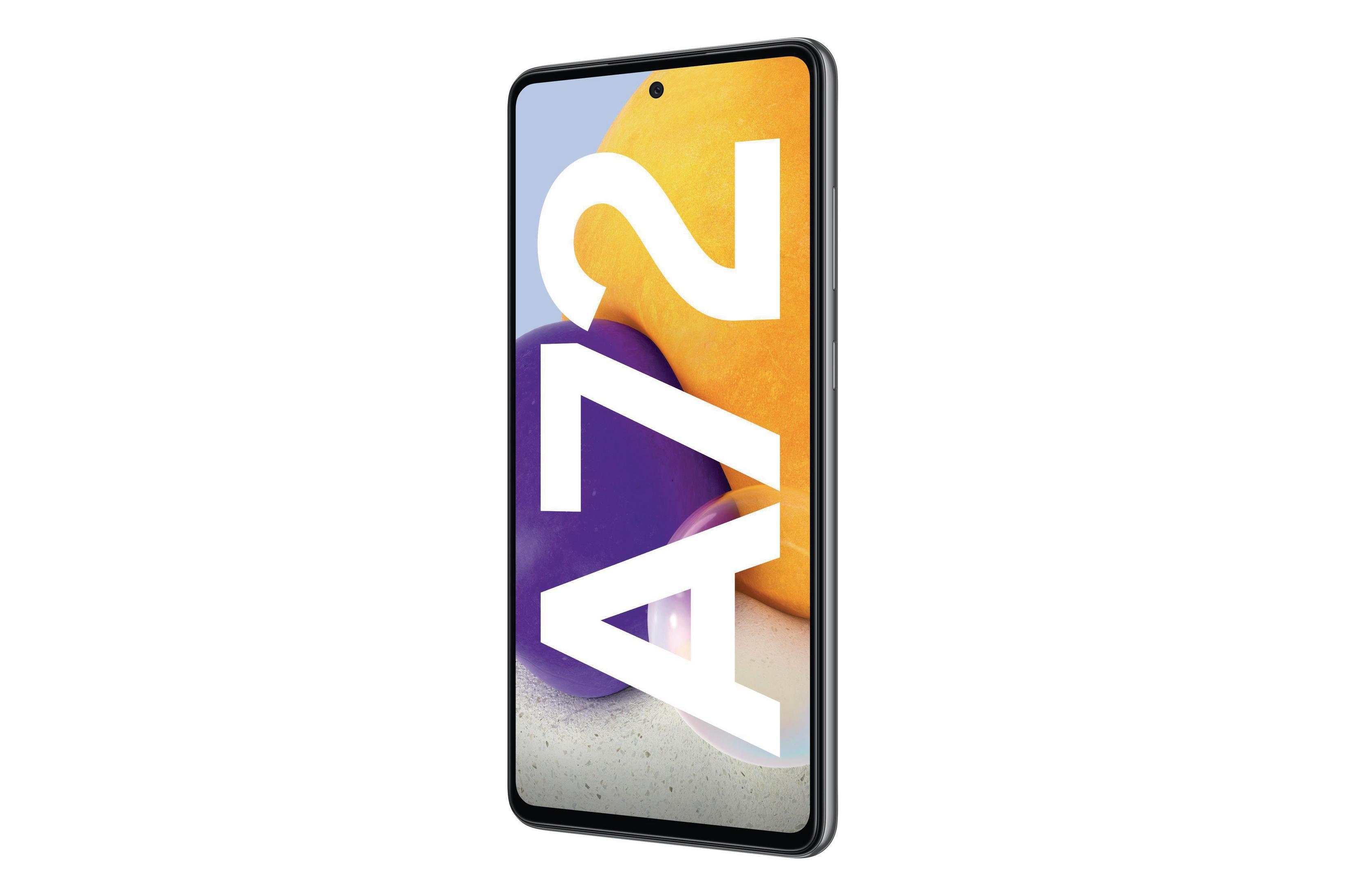 Smartfon Samsung A72 z logo A72 na ekranie.