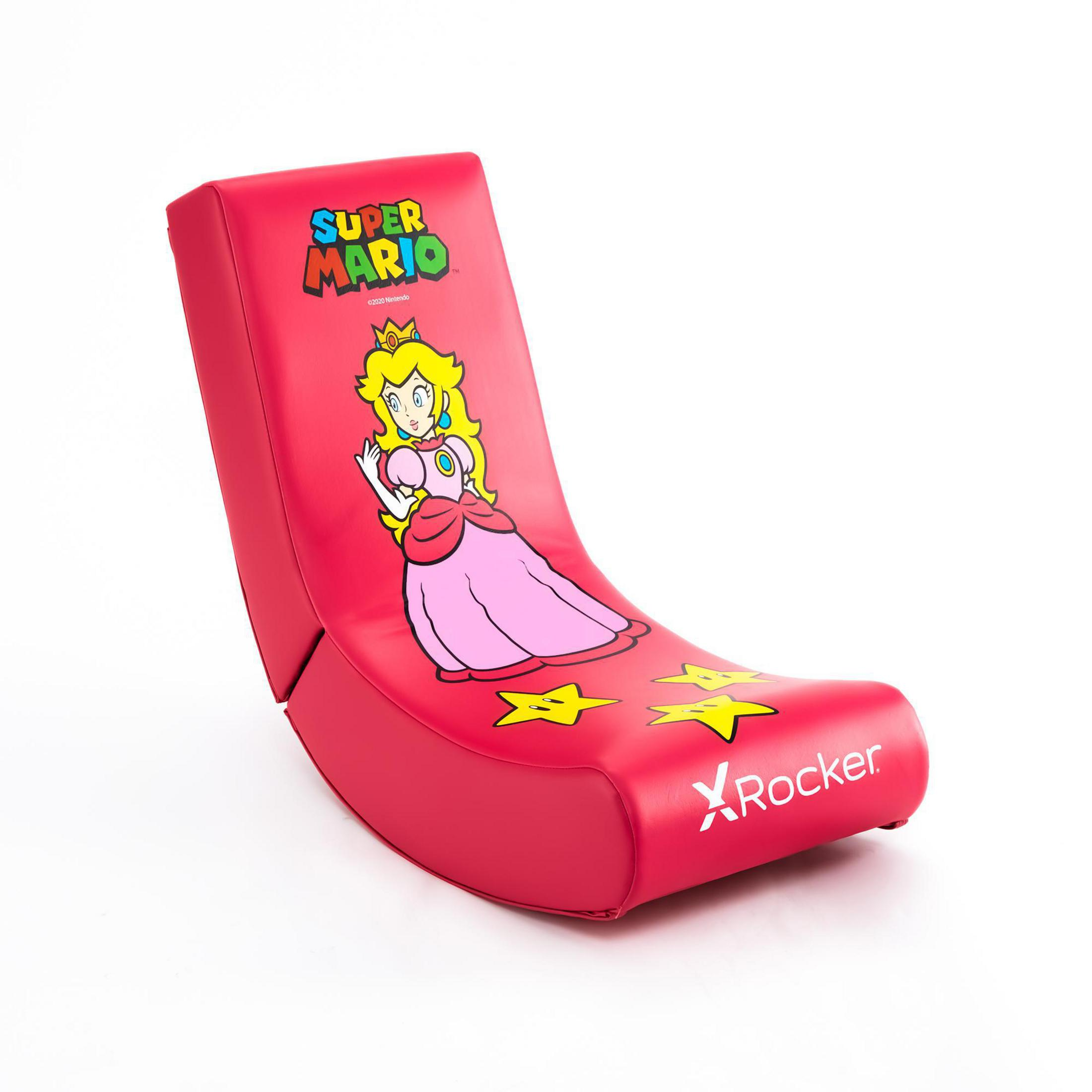 Silla roja Super Mario X-Rocker con ilustración de la Princesa Peach y estrellas amarillas.