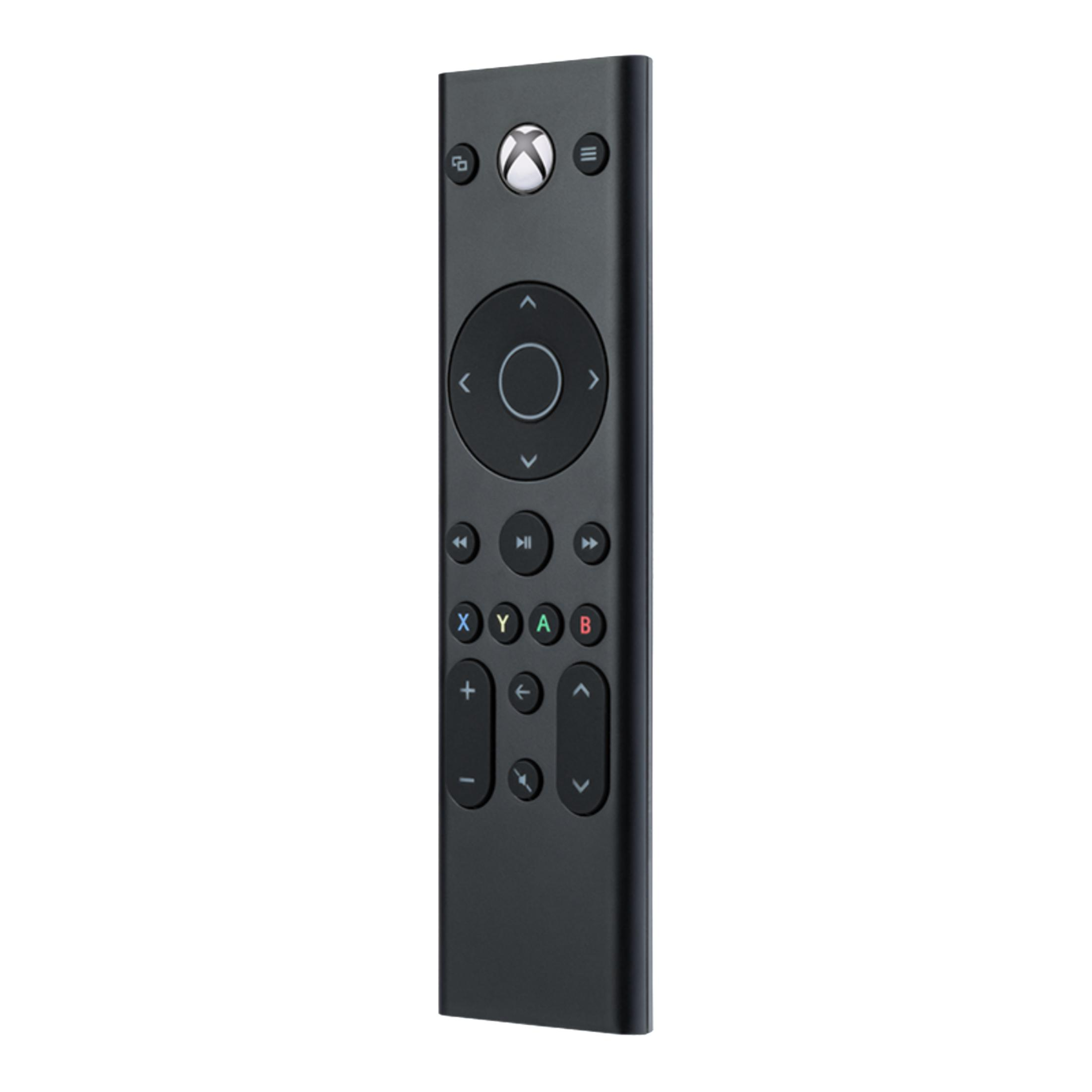 Mando a distancia Xbox negro con botones de navegación y control multimedia.