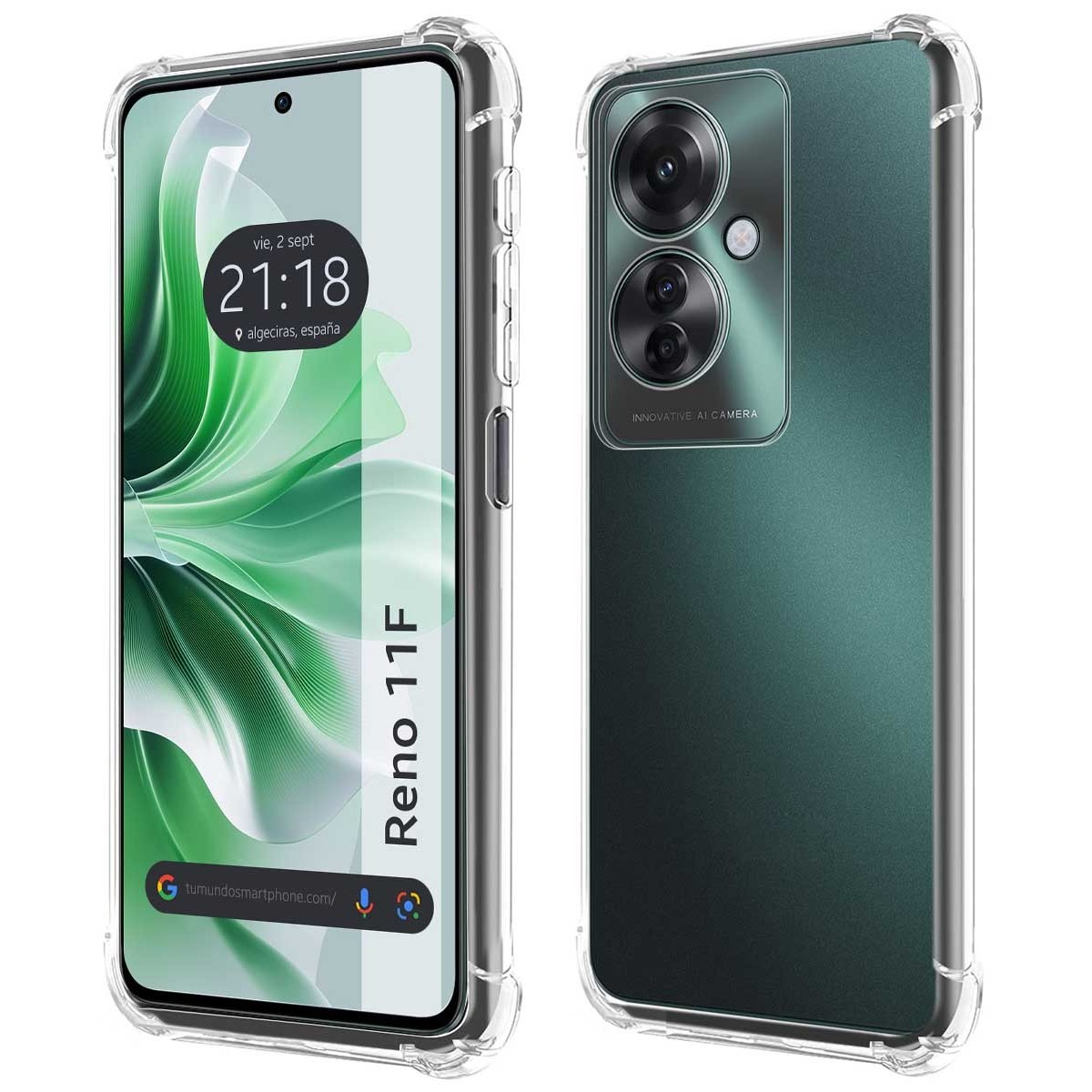 Due smartphone in custodie. Uno mostra sfondo verde, l'altro uno struzzo sulla strada.
