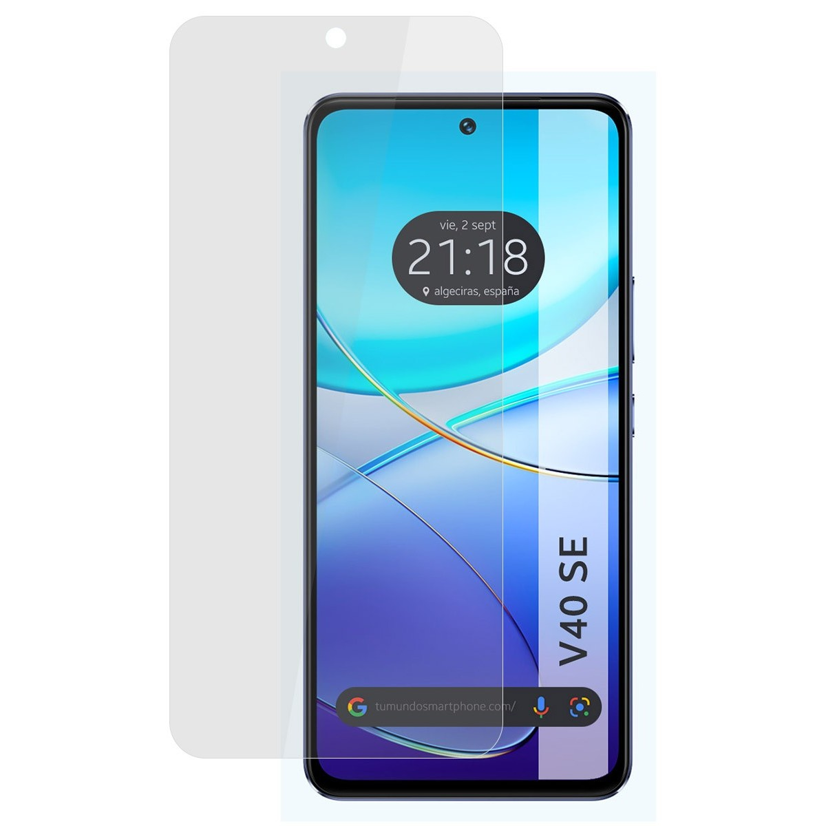 Smartphone con protezione schermo applicata. L'ora e la data sono visibili sullo schermo.