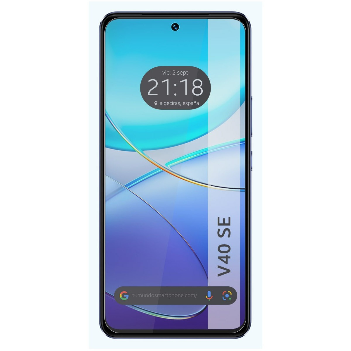 Smartphone con visualizzazione dell'ora. Il testo V40 SE è visibile.