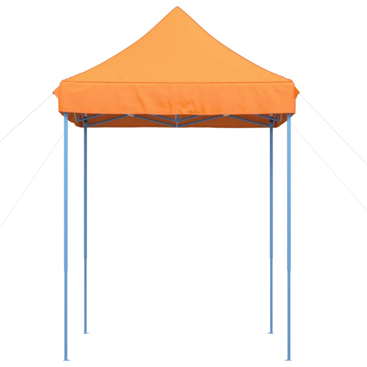 Orangenes Zelt mit blauen Beinen auf weißem Hintergrund.