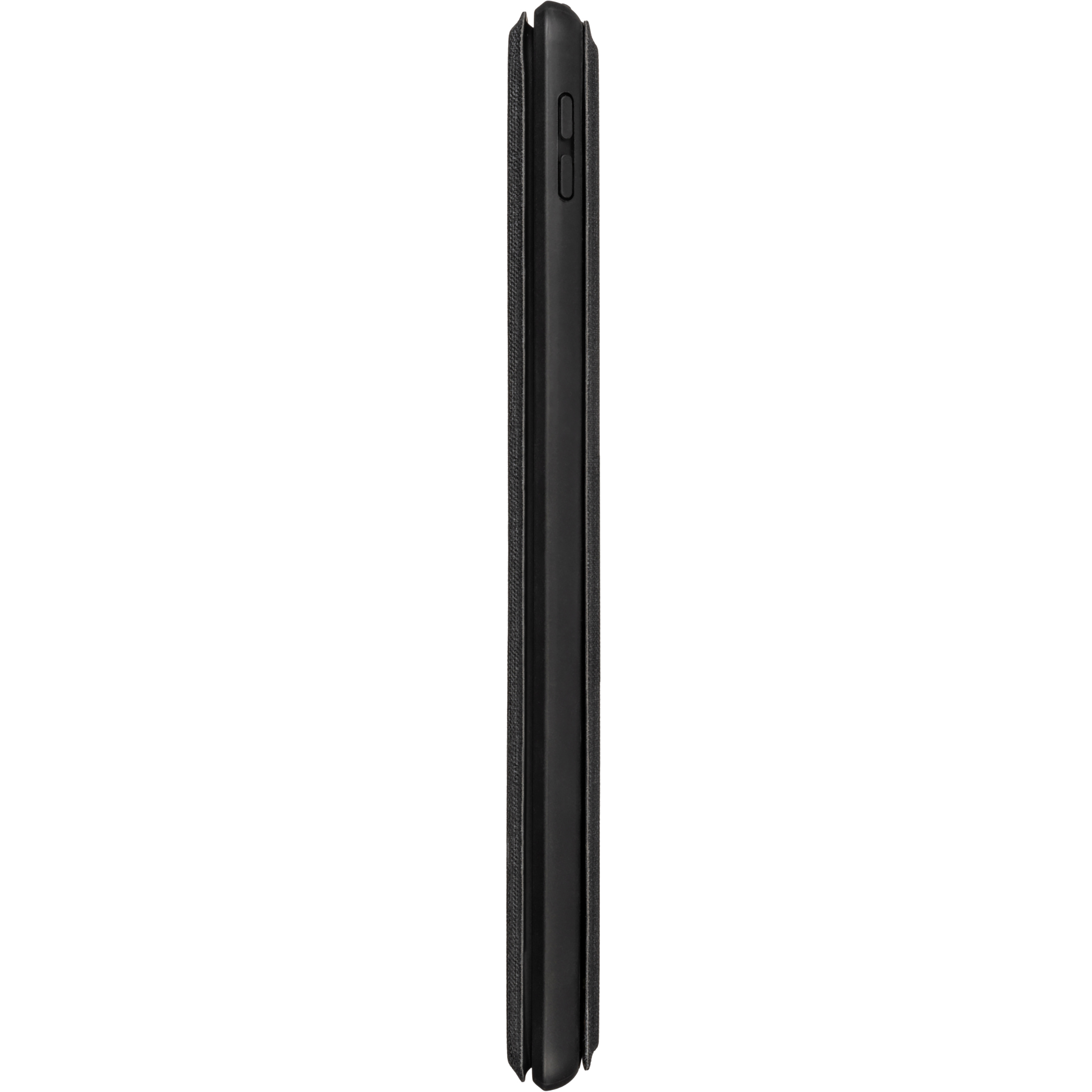 Schwarze Handyhülle, Seitenansicht. Einfaches Design. Weißer Hintergrund.